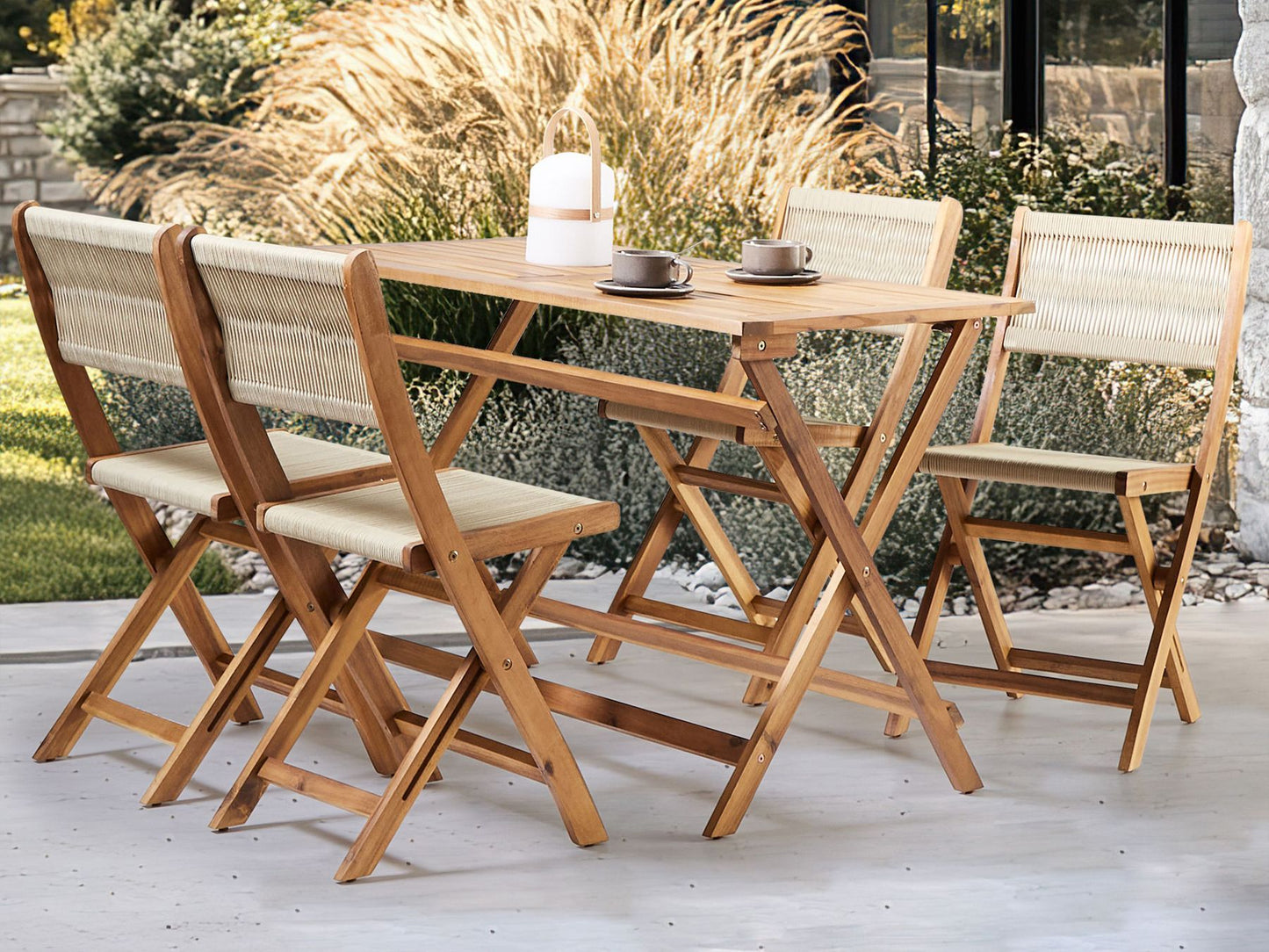 Garden Dining Set 4 Seater PROSSEDI Acacia Wood Beige