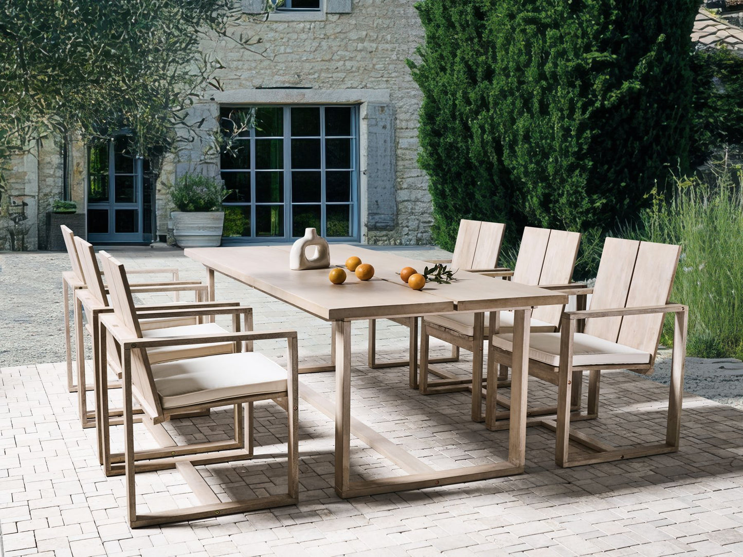 Garden Dining Set 6 Seater AZZANELLO Acacia Wood Off-White