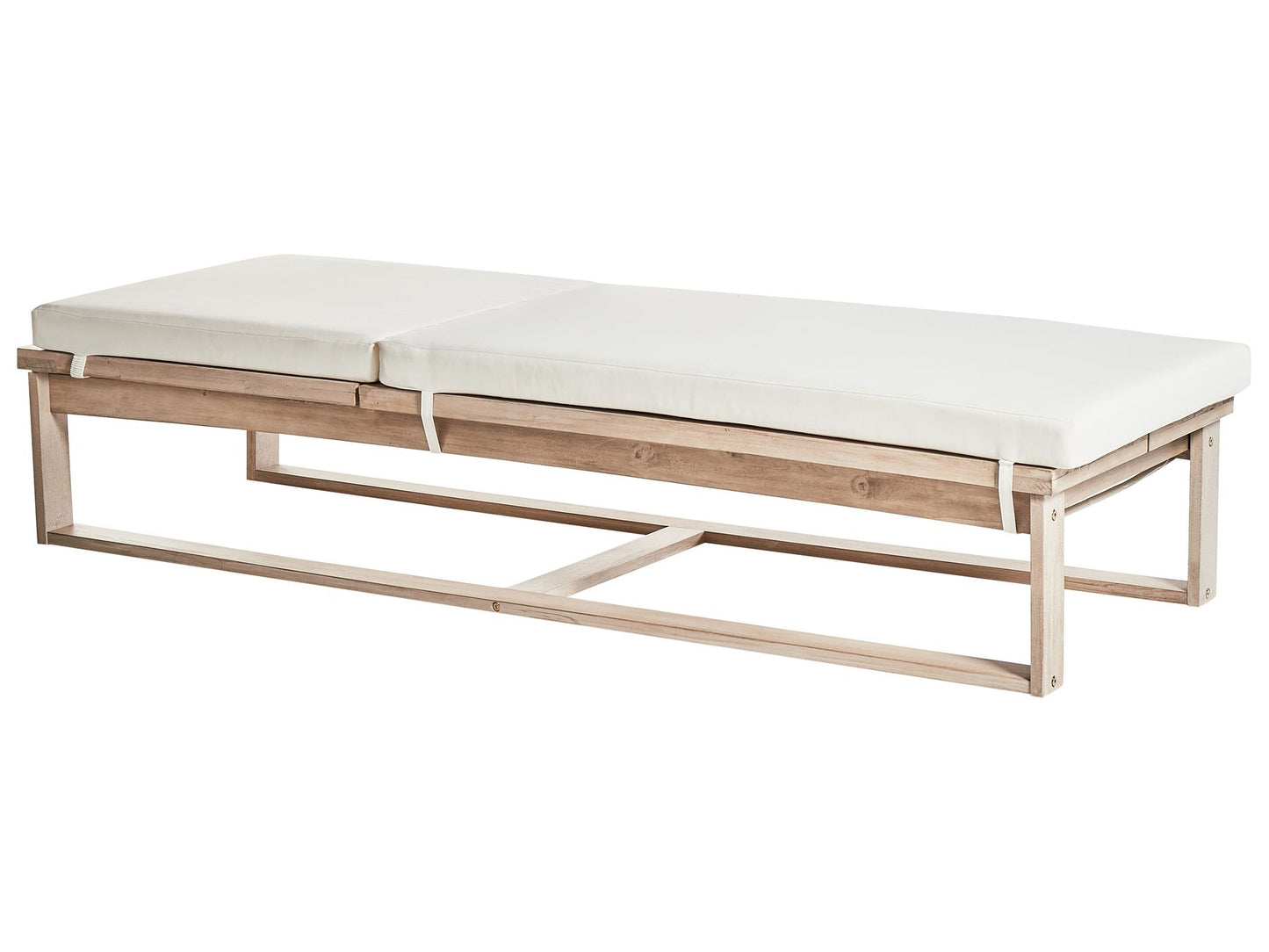 Acacia Wood Reclining Sun Lounger with Off-White Cushion AZZANELLO