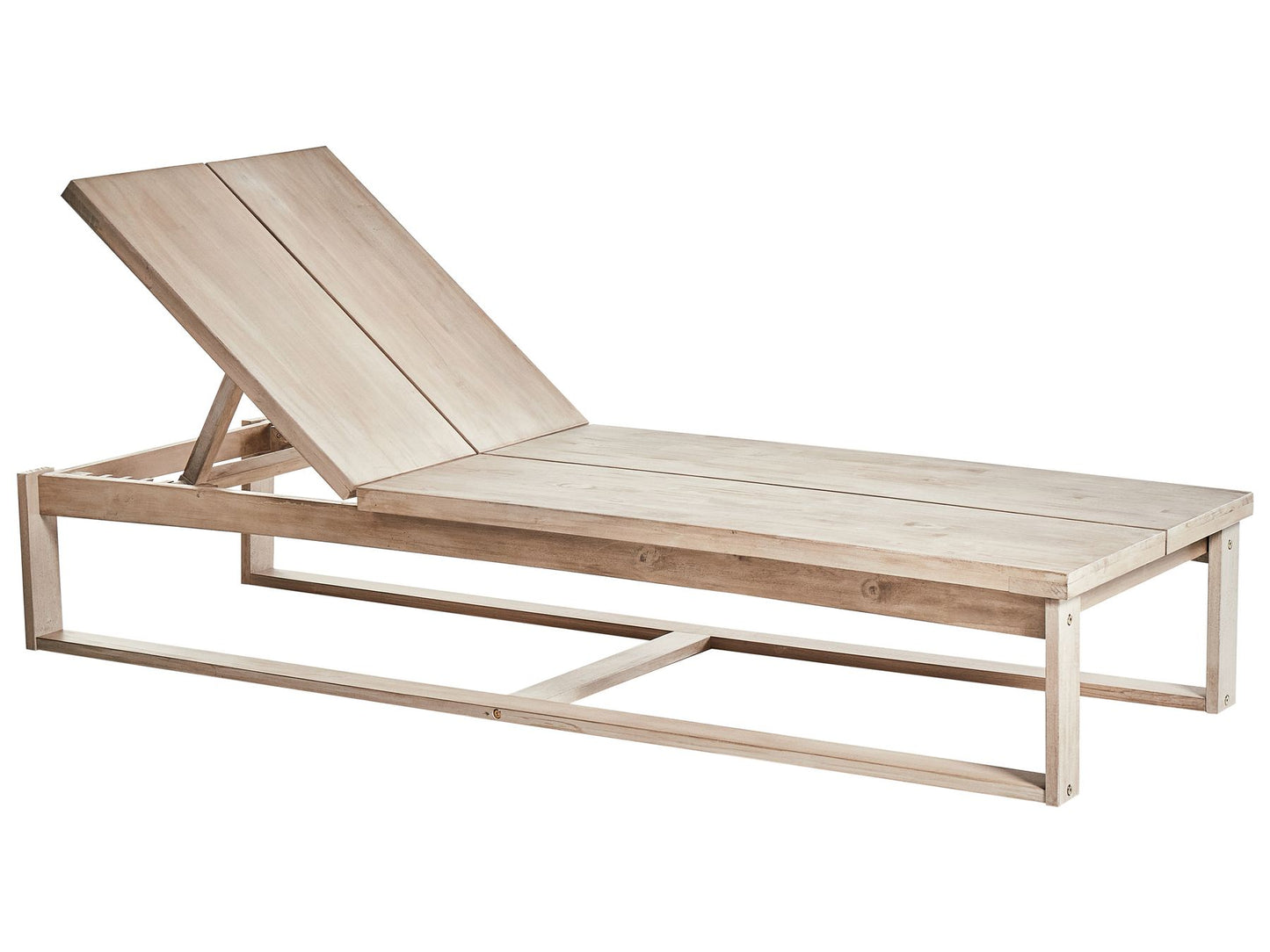 Acacia Wood Reclining Sun Lounger with Off-White Cushion AZZANELLO