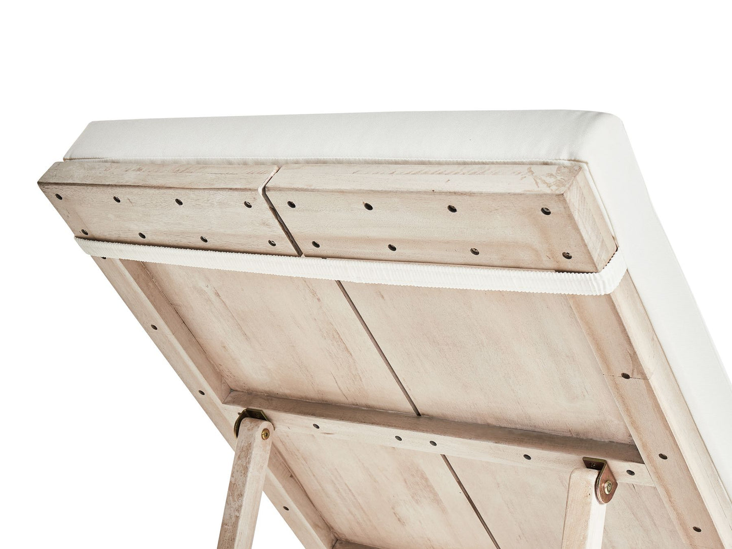 Acacia Wood Reclining Sun Lounger with Off-White Cushion AZZANELLO