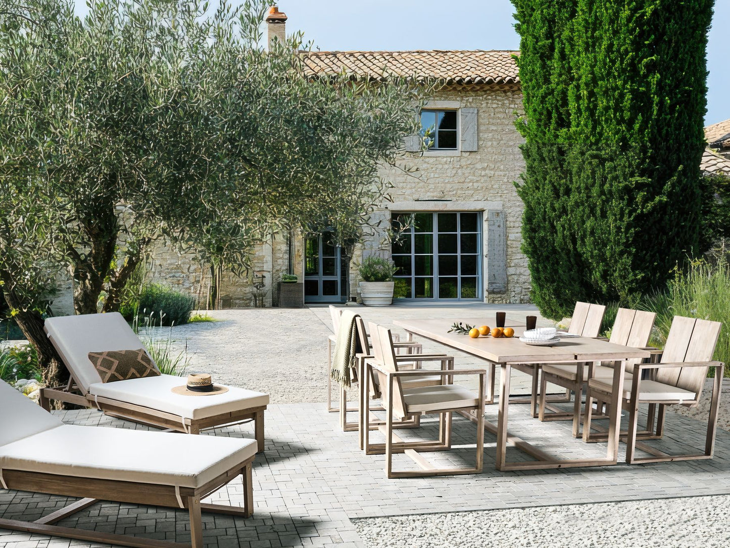 Garden Dining Set 6 Seater AZZANELLO Acacia Wood Off-White