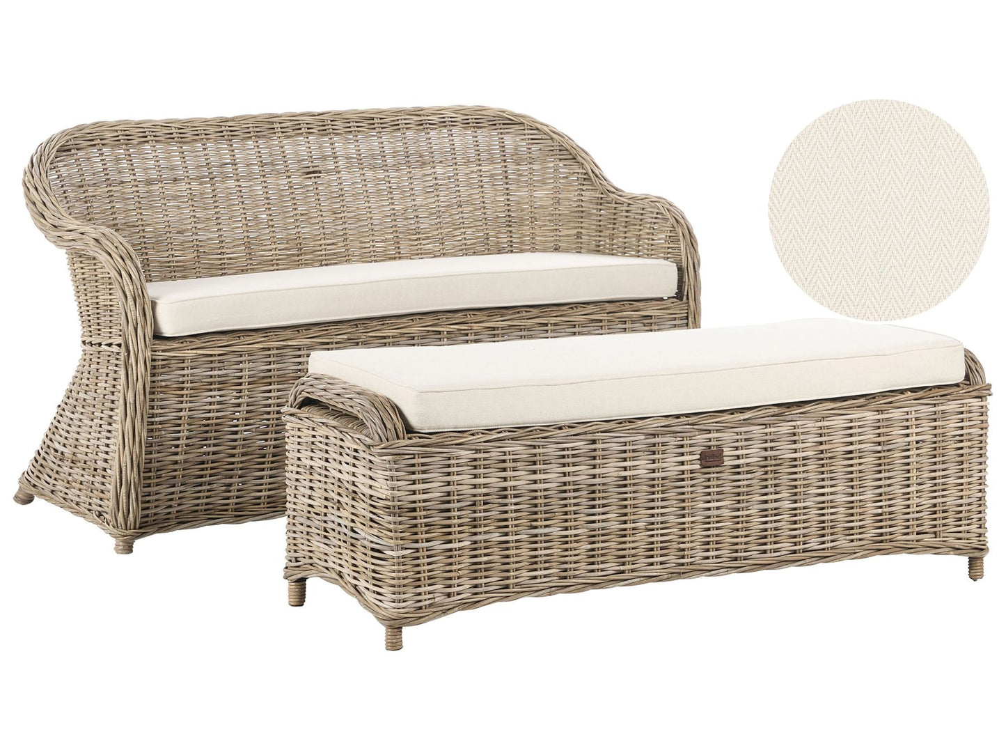 Garden Sofa with Ottoman 2 Seater SUSUA Rattan Natural