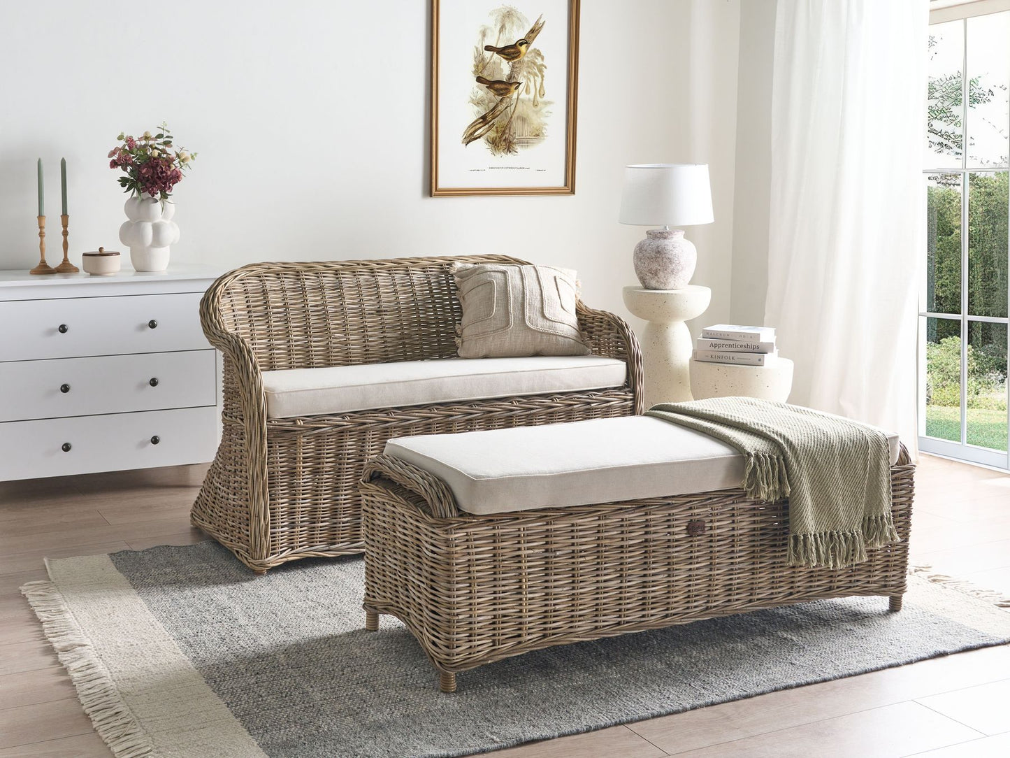 Garden Sofa with Ottoman 2 Seater SUSUA Rattan Natural
