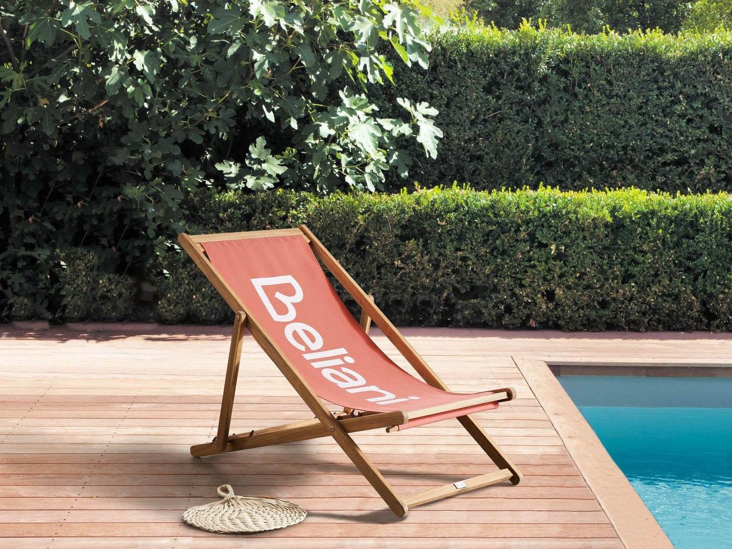 Acacia Folding Deck Chair Light Wood with Red ANZIO