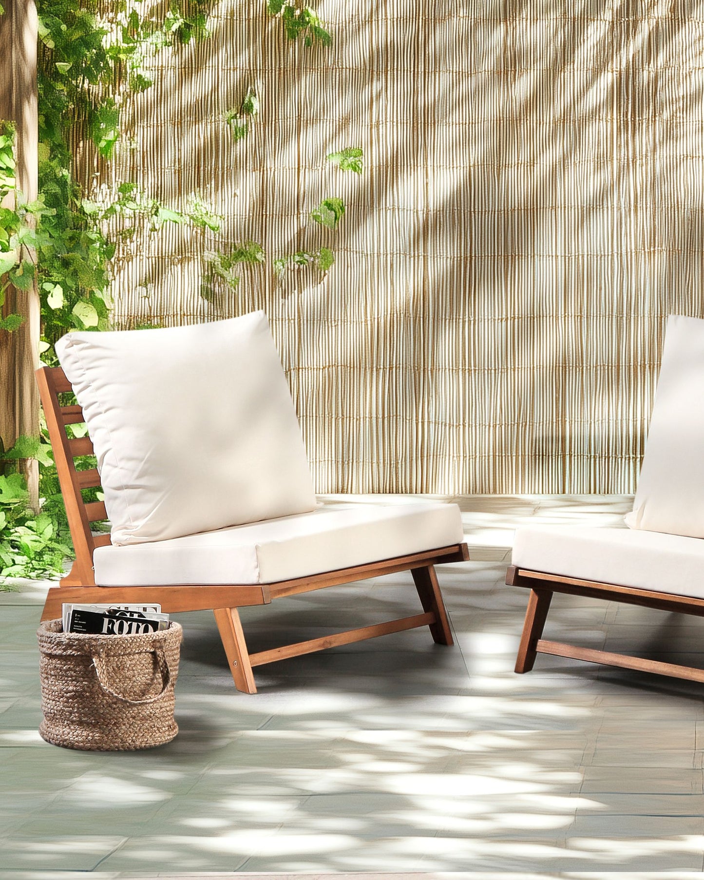 Garden Chair with Cushion MICCIANO Acacia Wood Off-White