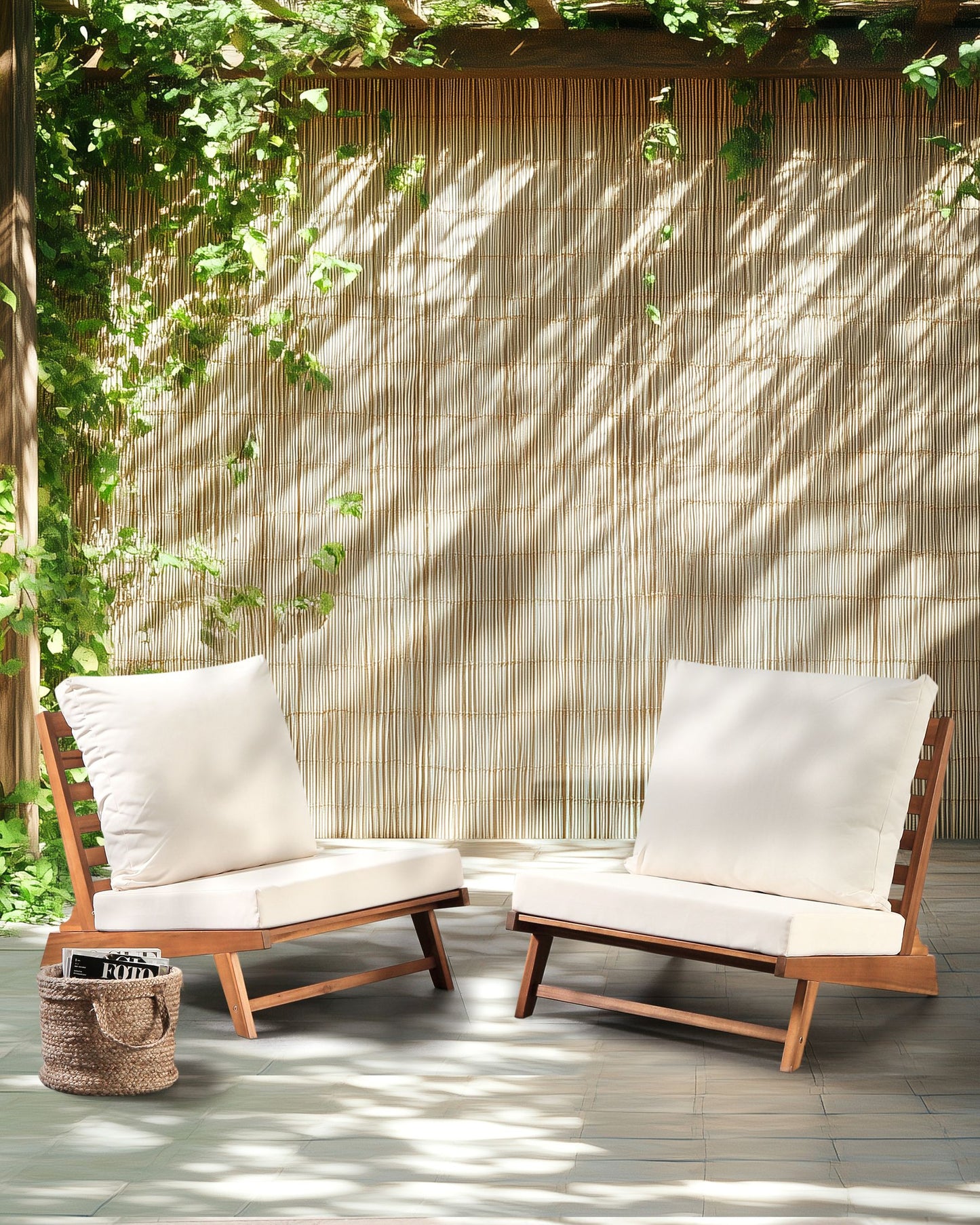 Set of 2 Garden Chairs with Cushions MICCIANO Acacia Wood Off-White