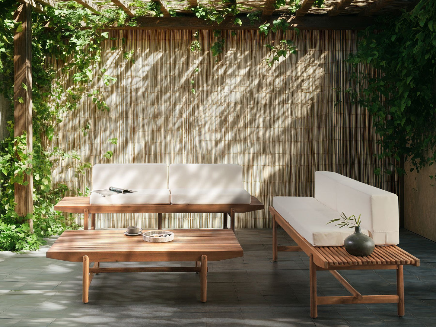 Garden Lounge Set with Table 4 Seater GIAVENO Acacia Wood Off-White