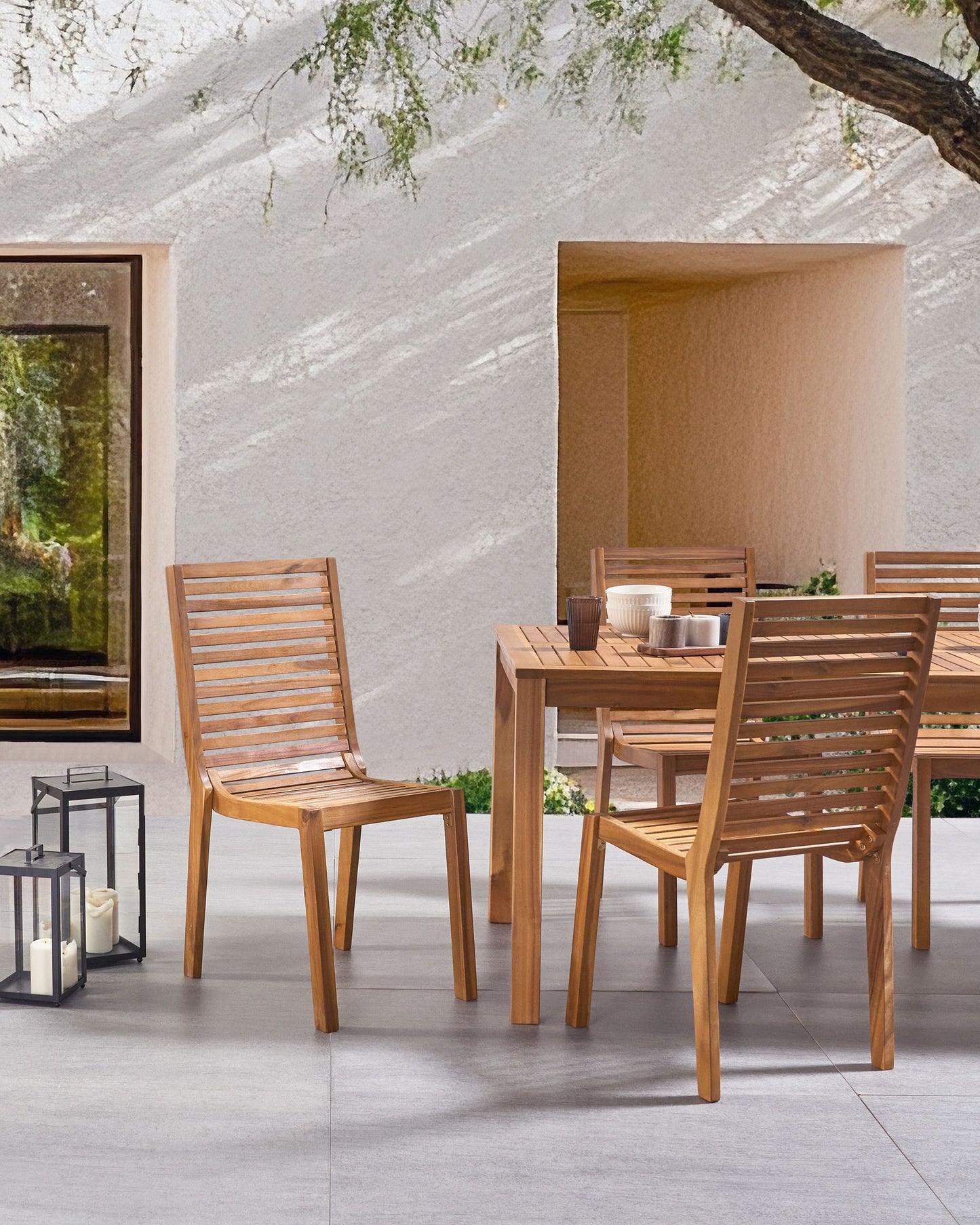 Set of 4 Garden Chairs OMBRIANO Certified Acacia Wood Light Brown