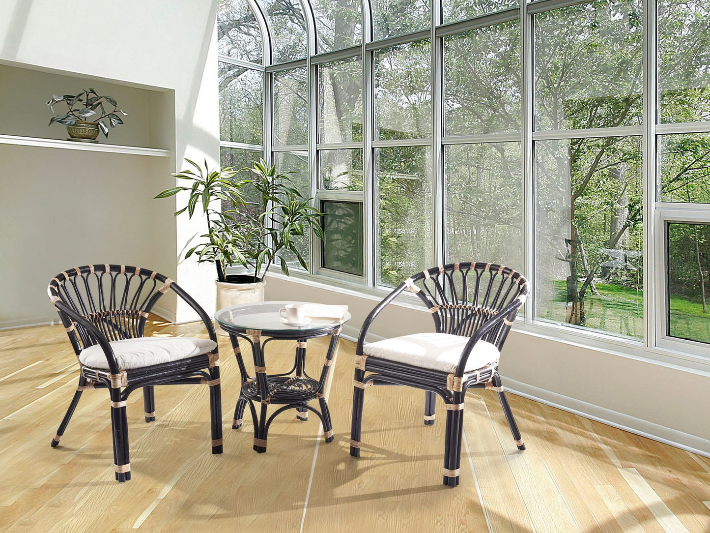 Bistro Set with Cushions PECORINI Rattan Black