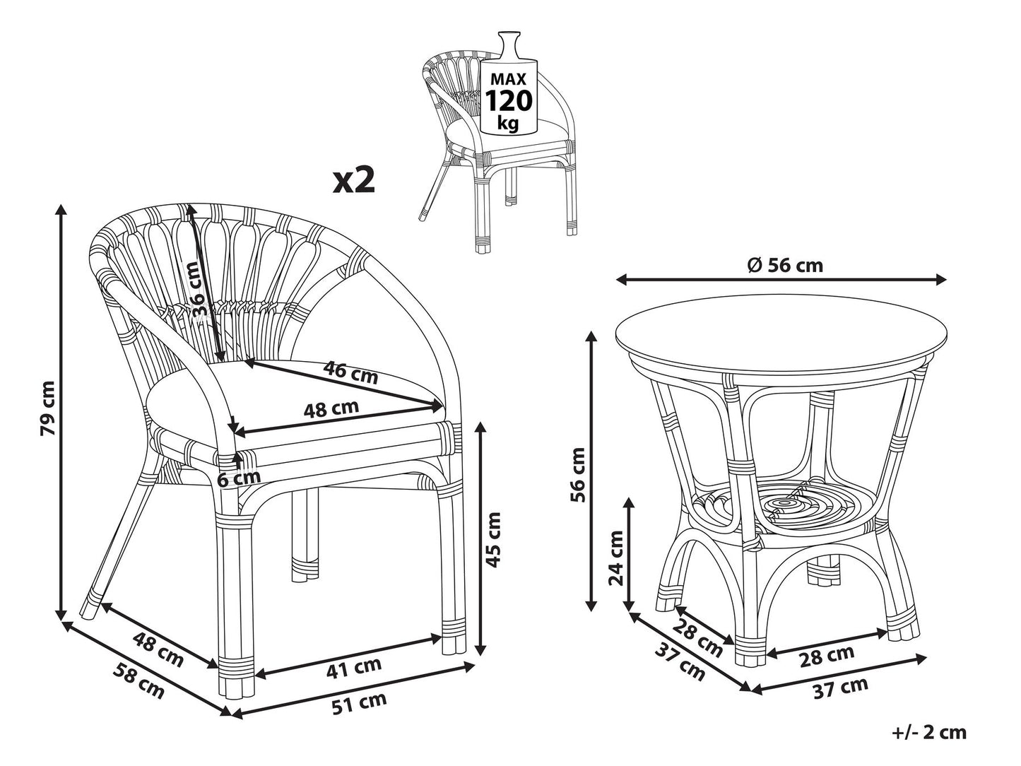 Bistro Set with Cushions PECORINI Rattan Black