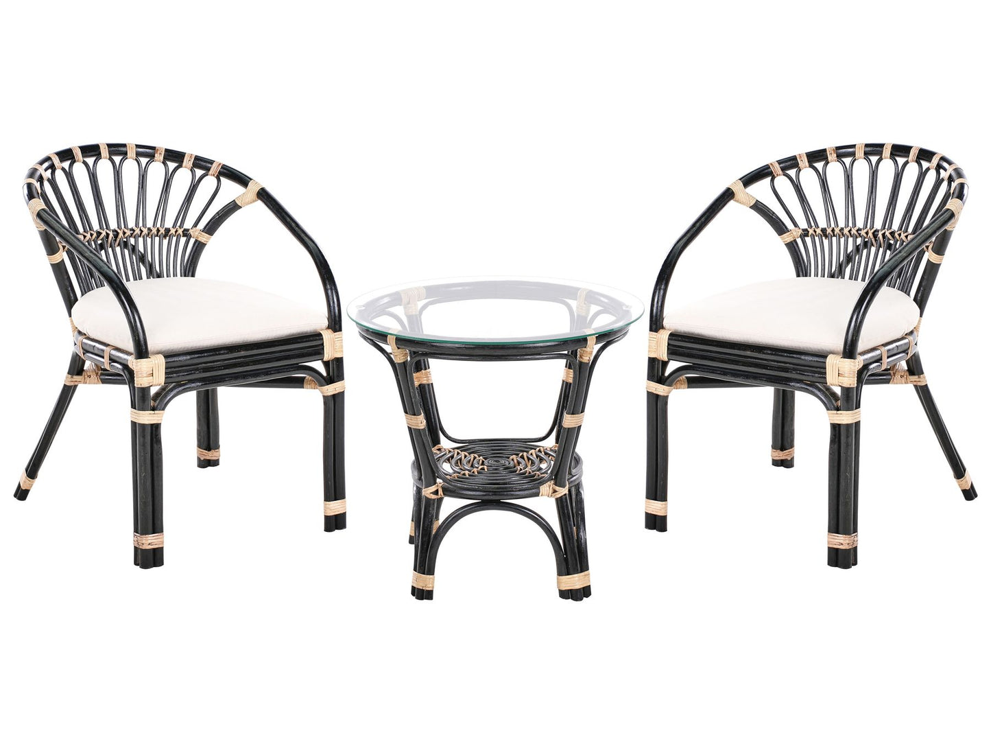 Bistro Set with Cushions PECORINI Rattan Black