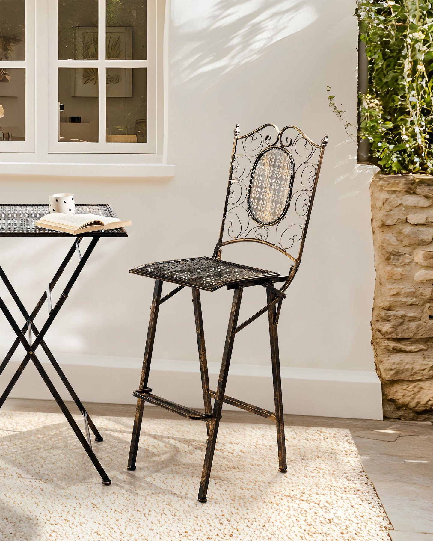 Set of 2 Garden Bar Chairs BORMIO Folding Metal Black