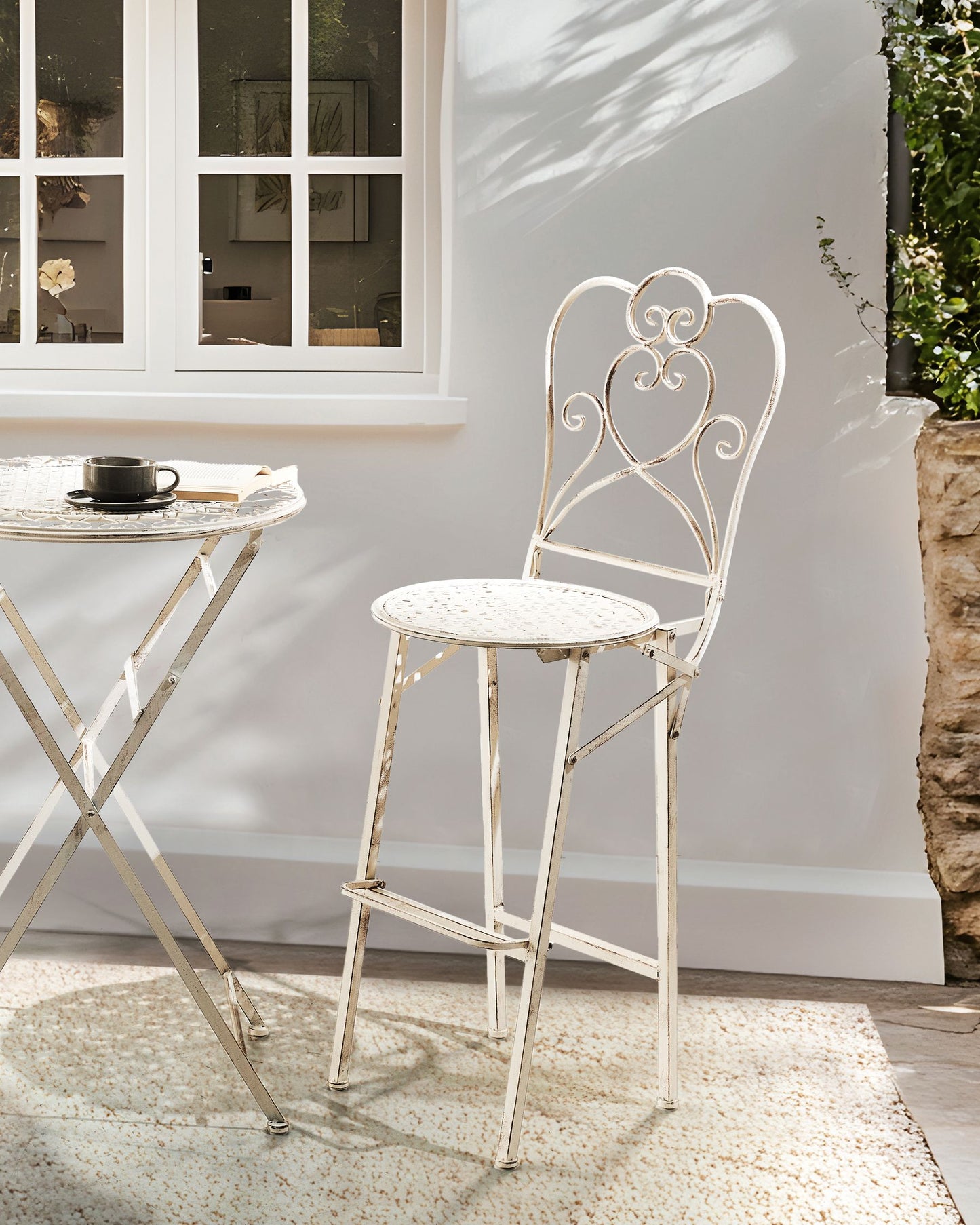 Set of 2 Garden Bar Chairs TRIESTE Folding Metal Light Beige