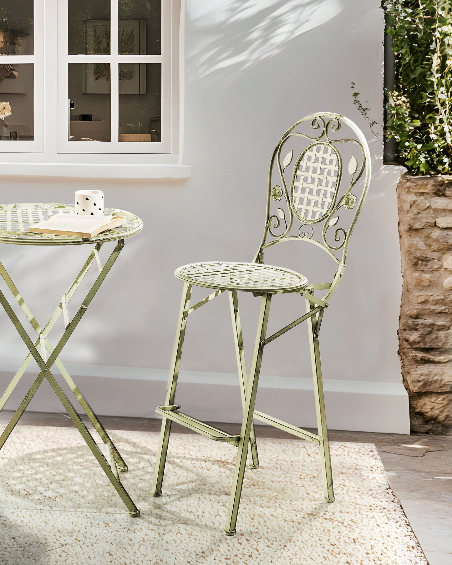 Set of 2 Garden Bar Chairs BIVIO Folding Metal Light Green