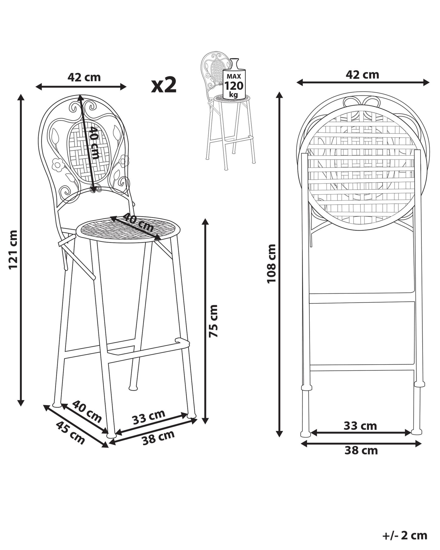 Set of 2 Garden Bar Chairs BIVIO Folding Metal Light Green