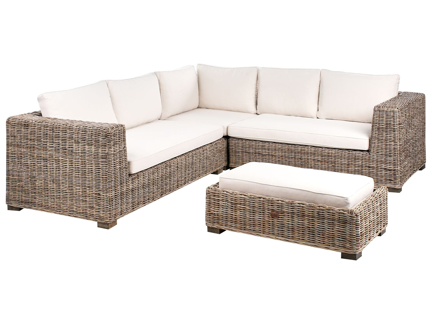 Garden Corner Sofa with Ottoman 5 Seater RINELLA Rattan Grey