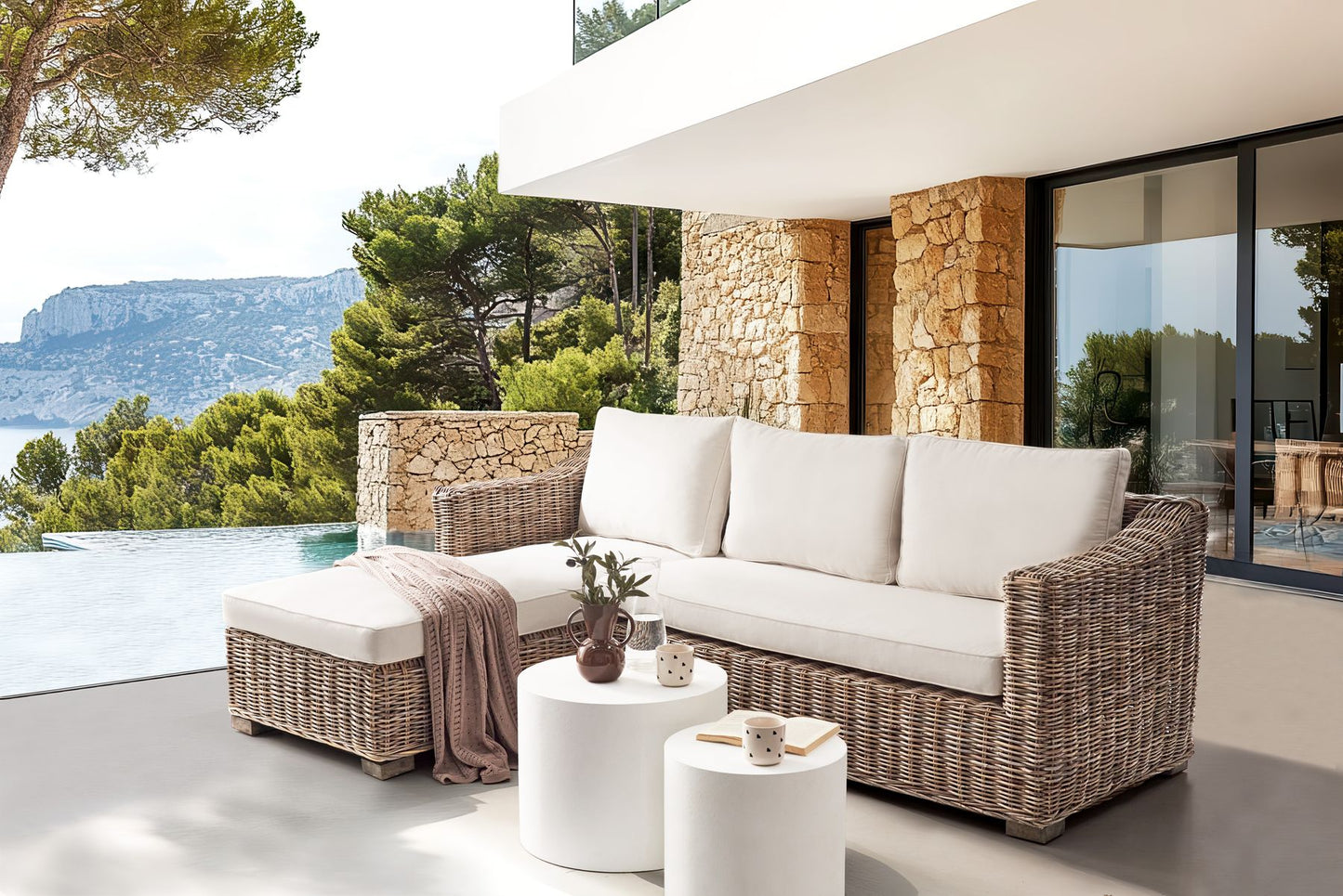 Garden Rattan Corner Sofa Grey