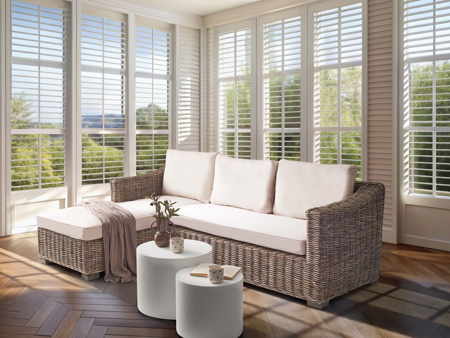 Garden Rattan Corner Sofa Grey