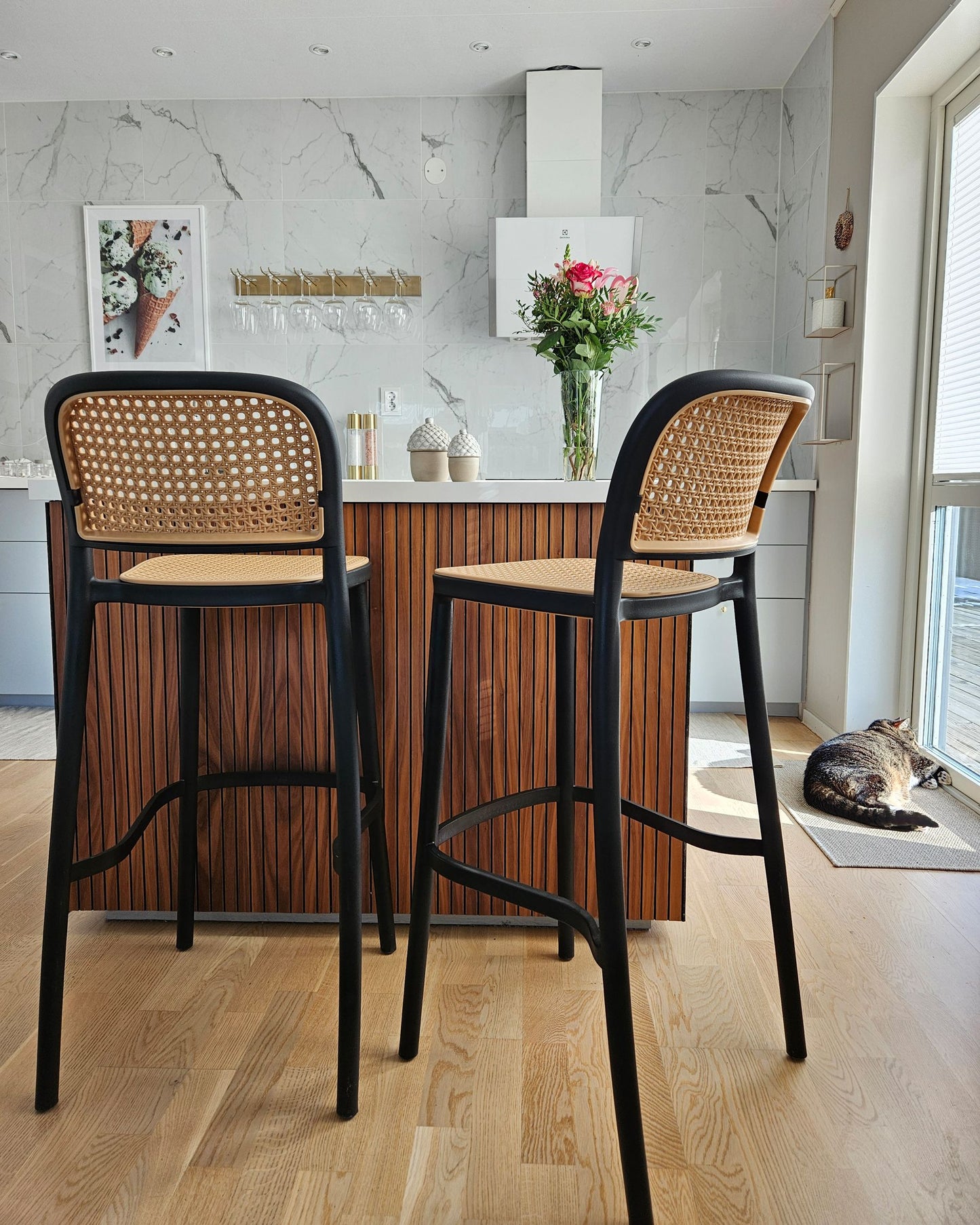Set of 4 Bar Chairs PLOSE Synthetic Material Beige
