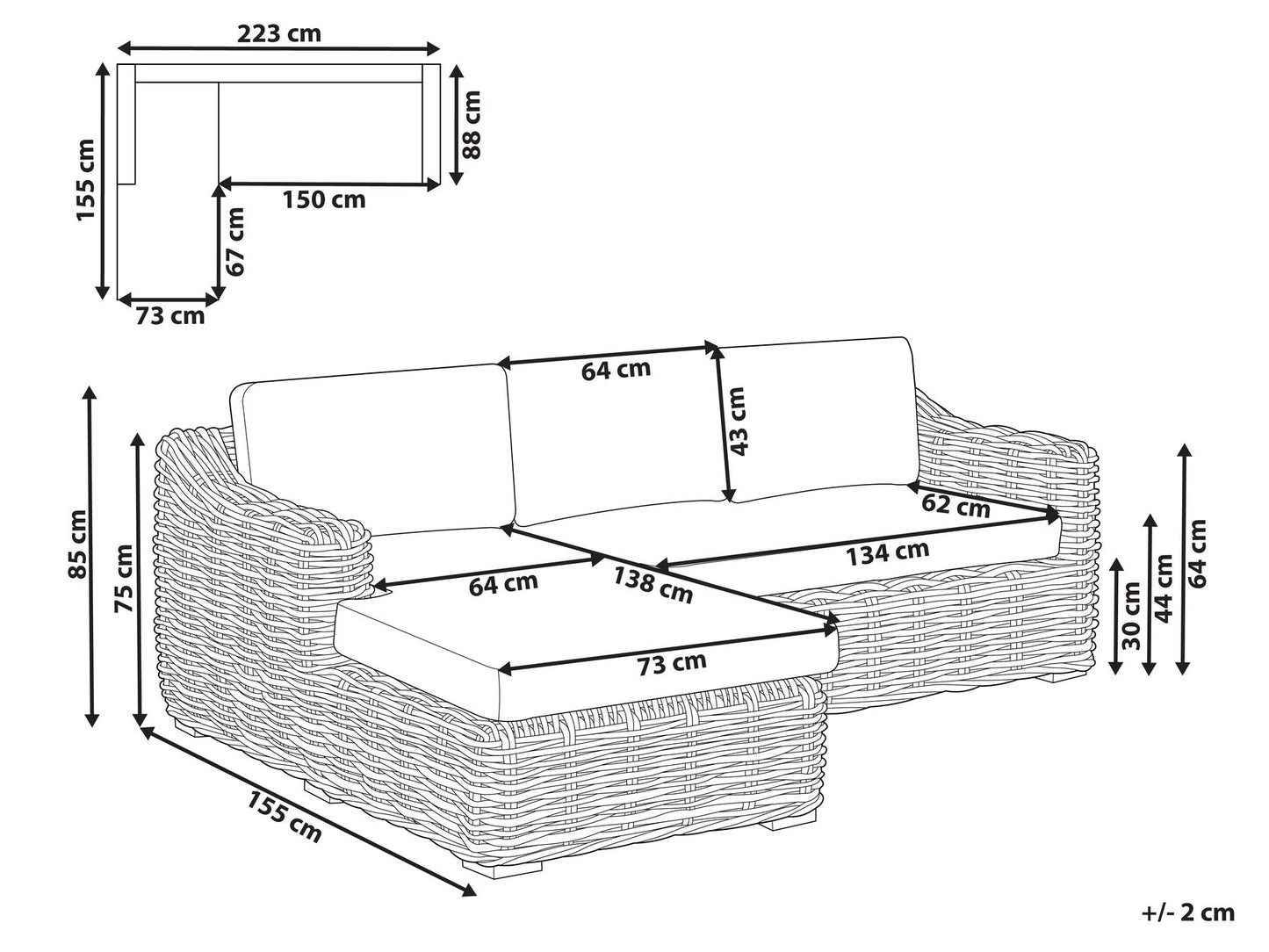 Garden Rattan Corner Sofa Grey
