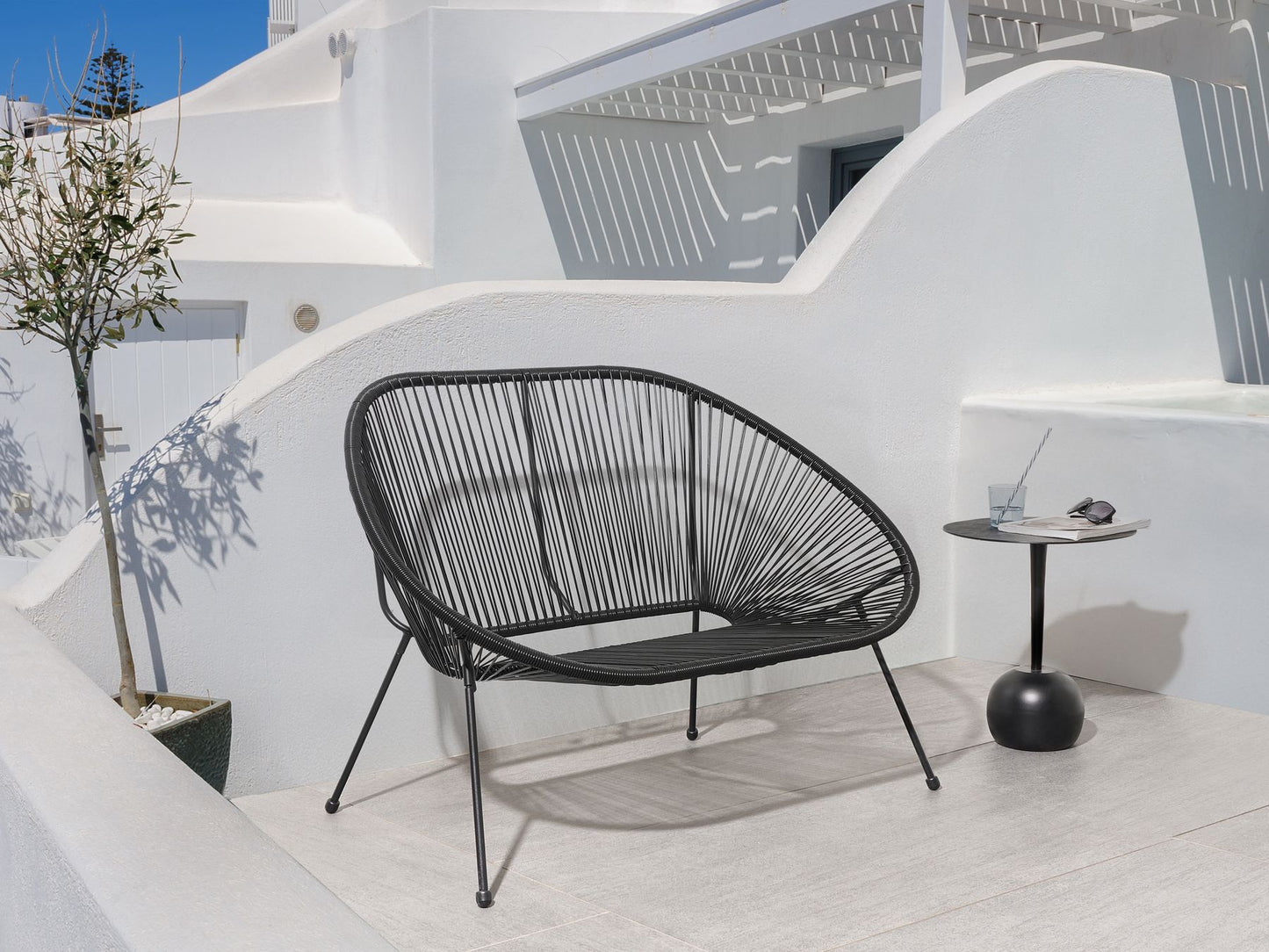 Garden Bench ACAPULCO II 113 cm PE Rattan Black