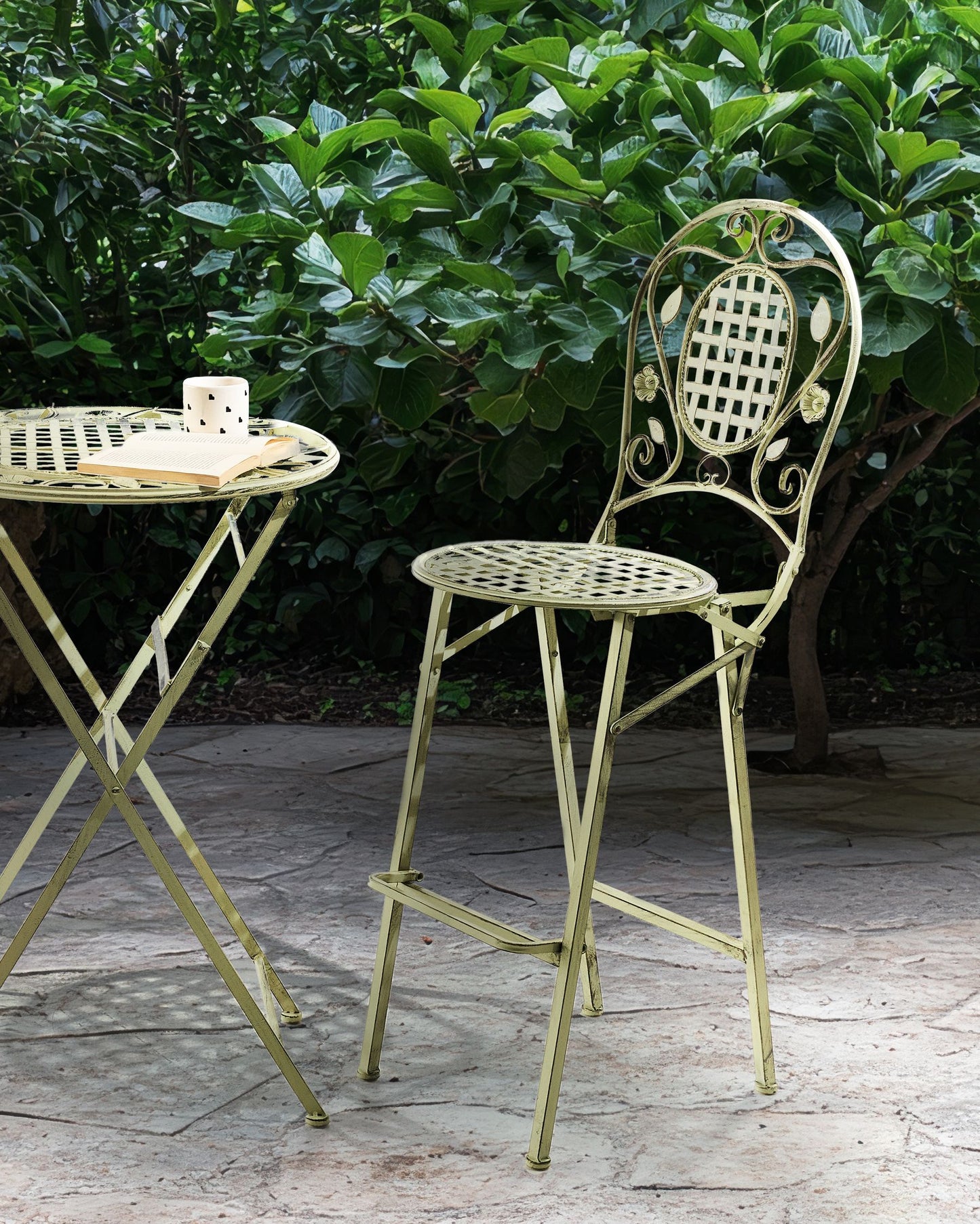 Set of 2 Garden Bar Chairs BIVIO Folding Metal Light Green