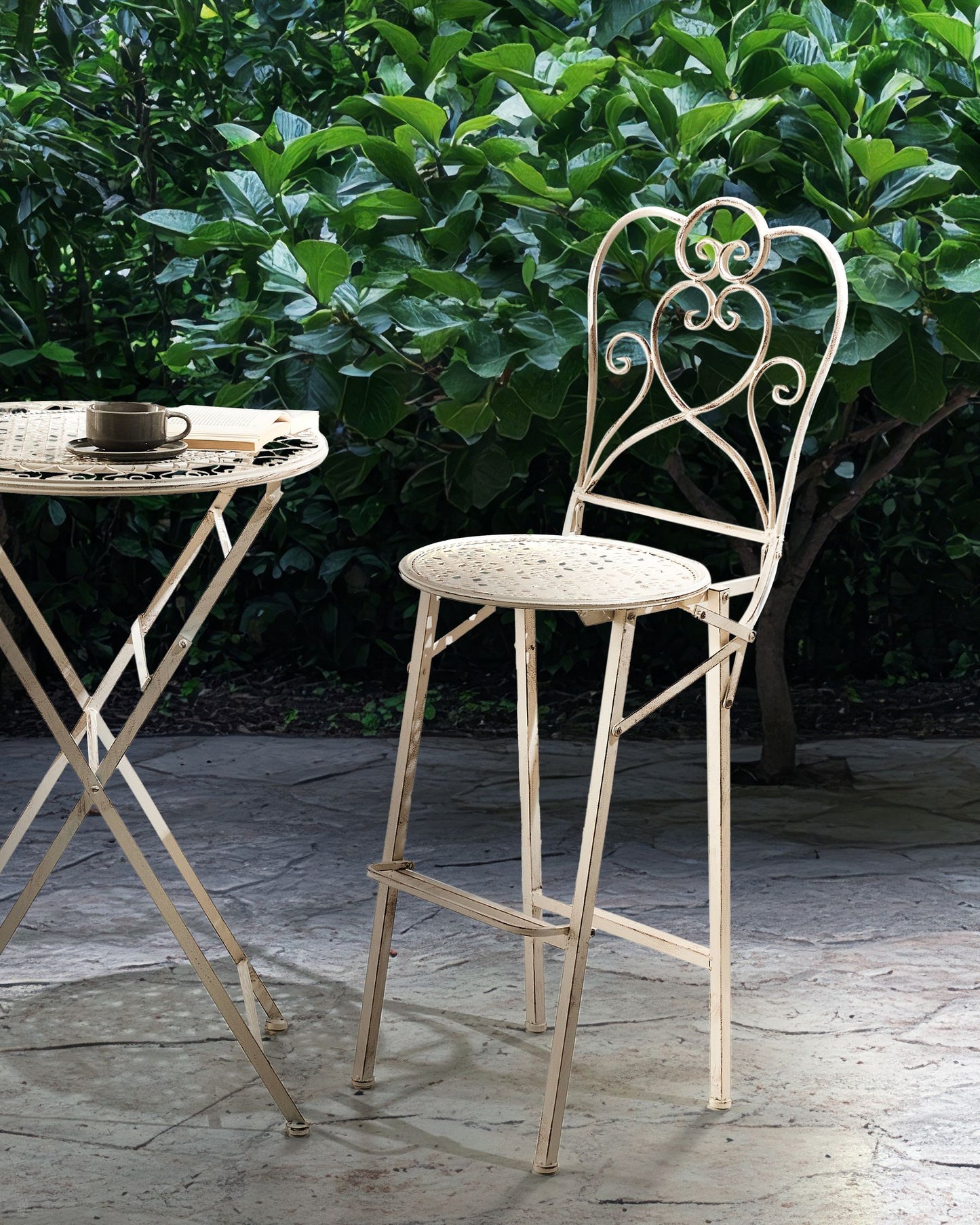 Set of 2 Garden Bar Chairs TRIESTE Folding Metal Light Beige