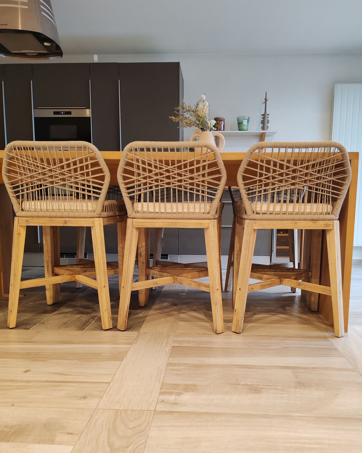 Set of 2 Garden Bar Chairs TALAMONE Acacia Wood Beige