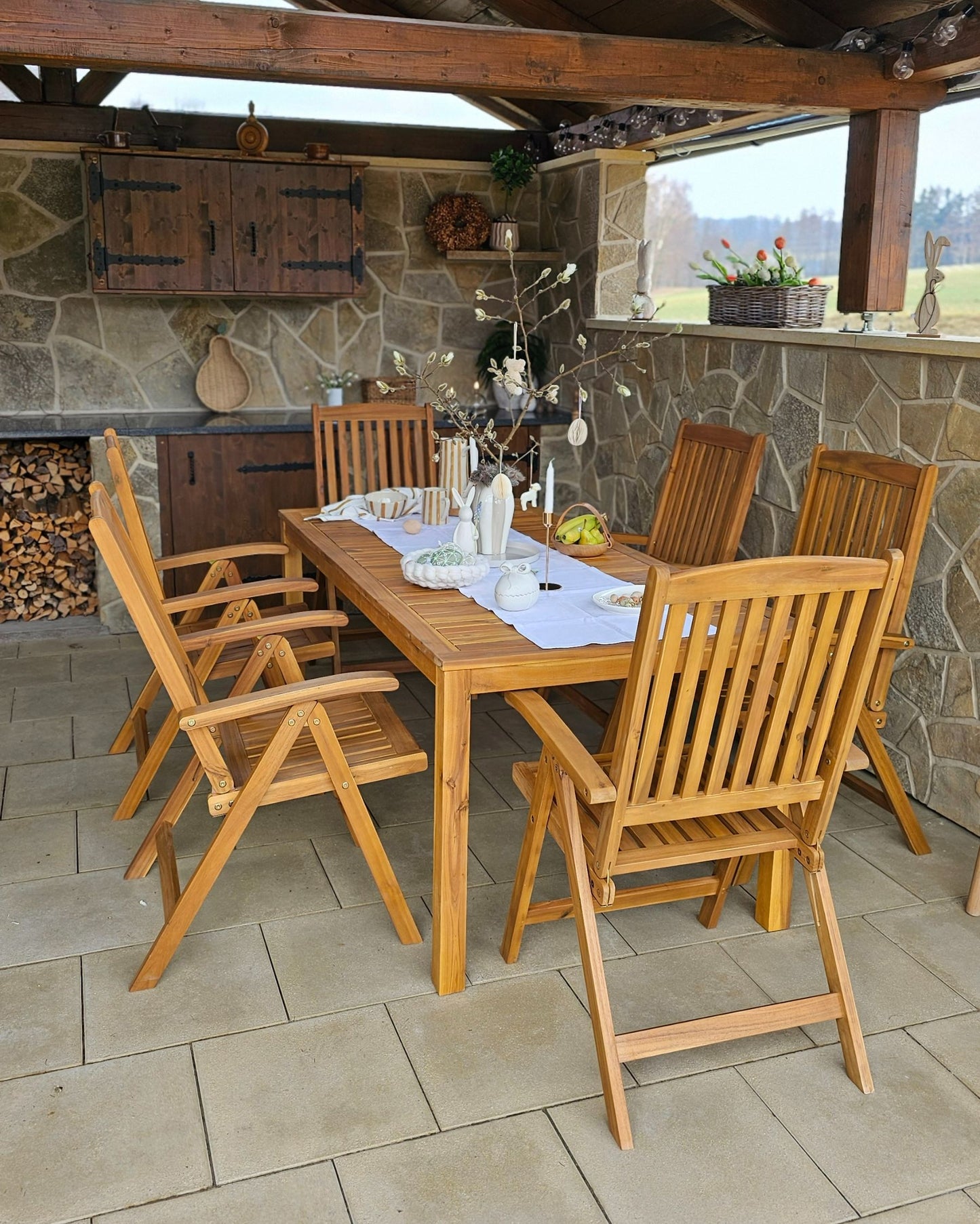 Set of 6 Garden Chairs JAVA Acacia Wood Light Brown