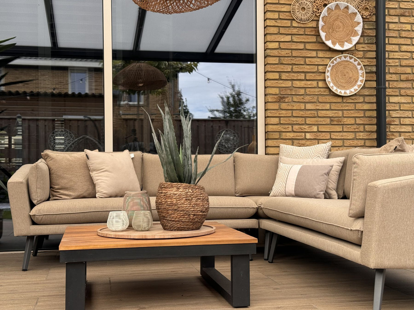 5 Seater Modular Garden Corner Sofa Beige LORETELLO
