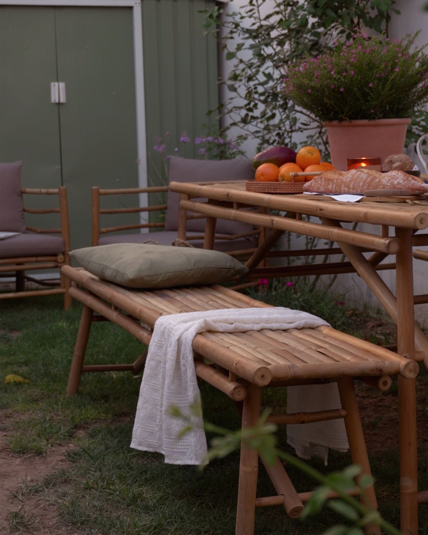 Garden Dining Set 4 Seater TINDARI Bamboo Wood Light Brown