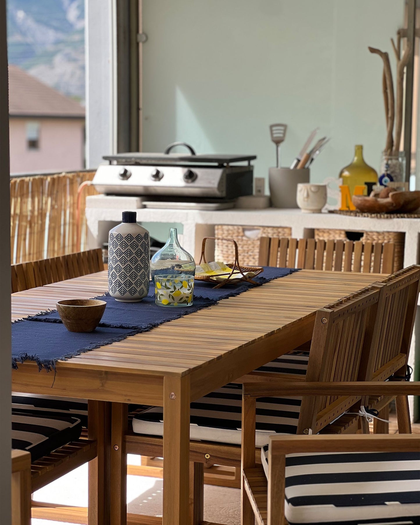 Garden Dining Set 8 Seater SASSARI II with Cushions Certified Acacia Wood Navy Blue