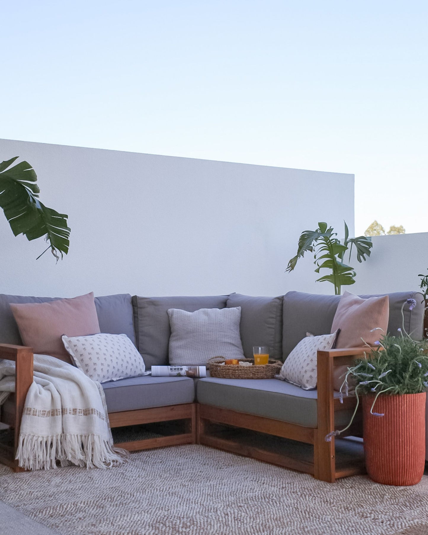 Garden Corner Sofa 2 Seater TIMOR Modular Certified Acacia Wood Light Brown