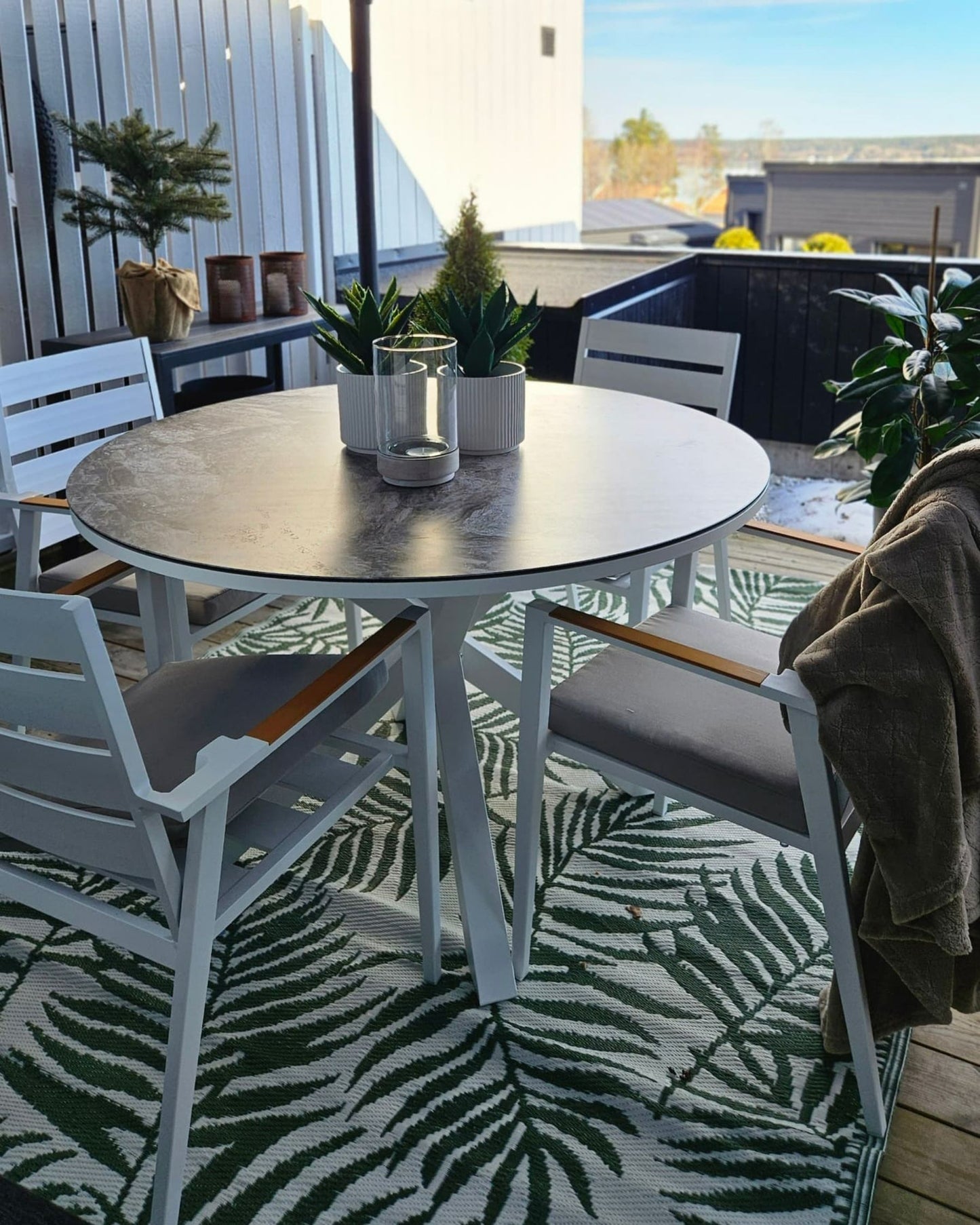 Garden Dining Set 4 Seater MALETTO/TAVIANO with Cushions Metal Marble Effect Grey