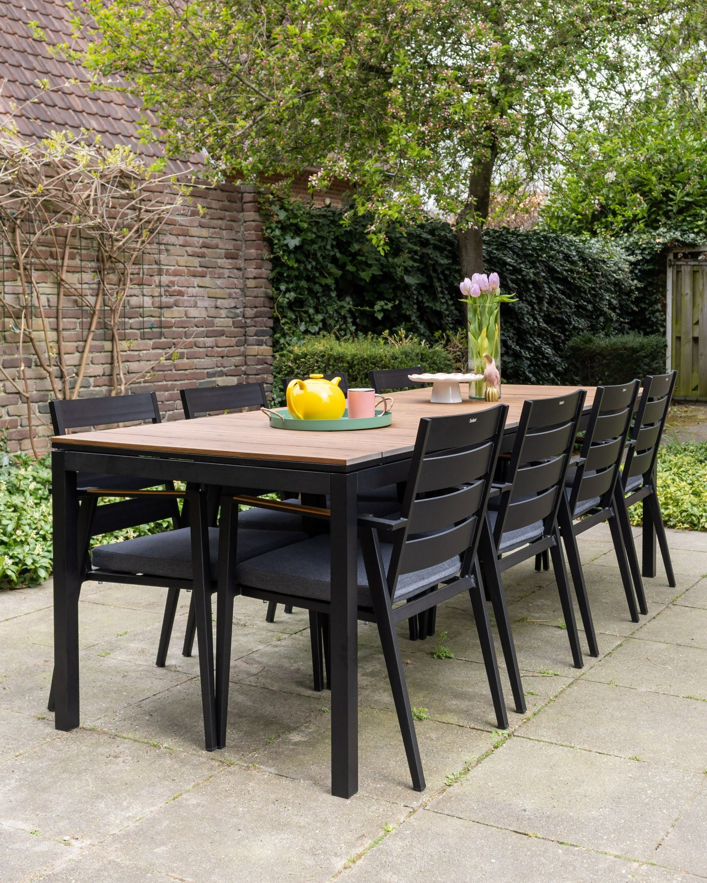 Garden Dining Set 8 Seater VALCANETTO/TAVIANO with Cushions Metal Black