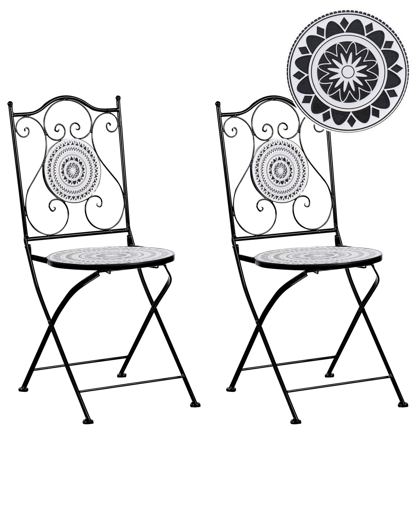 Set of 2 Garden Chairs COMISO Folding Metal Black/ White