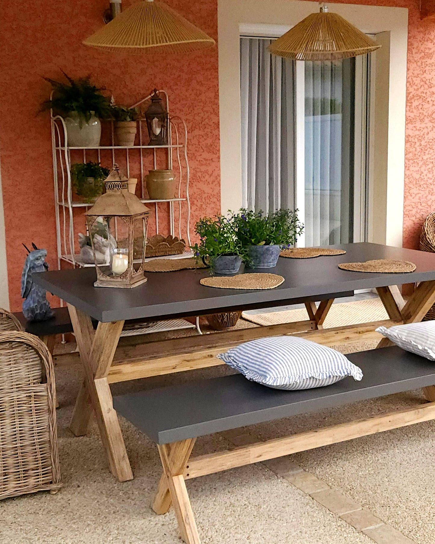 Garden Dining Set with Benches 6 Seater OLBIA Concrete Grey
