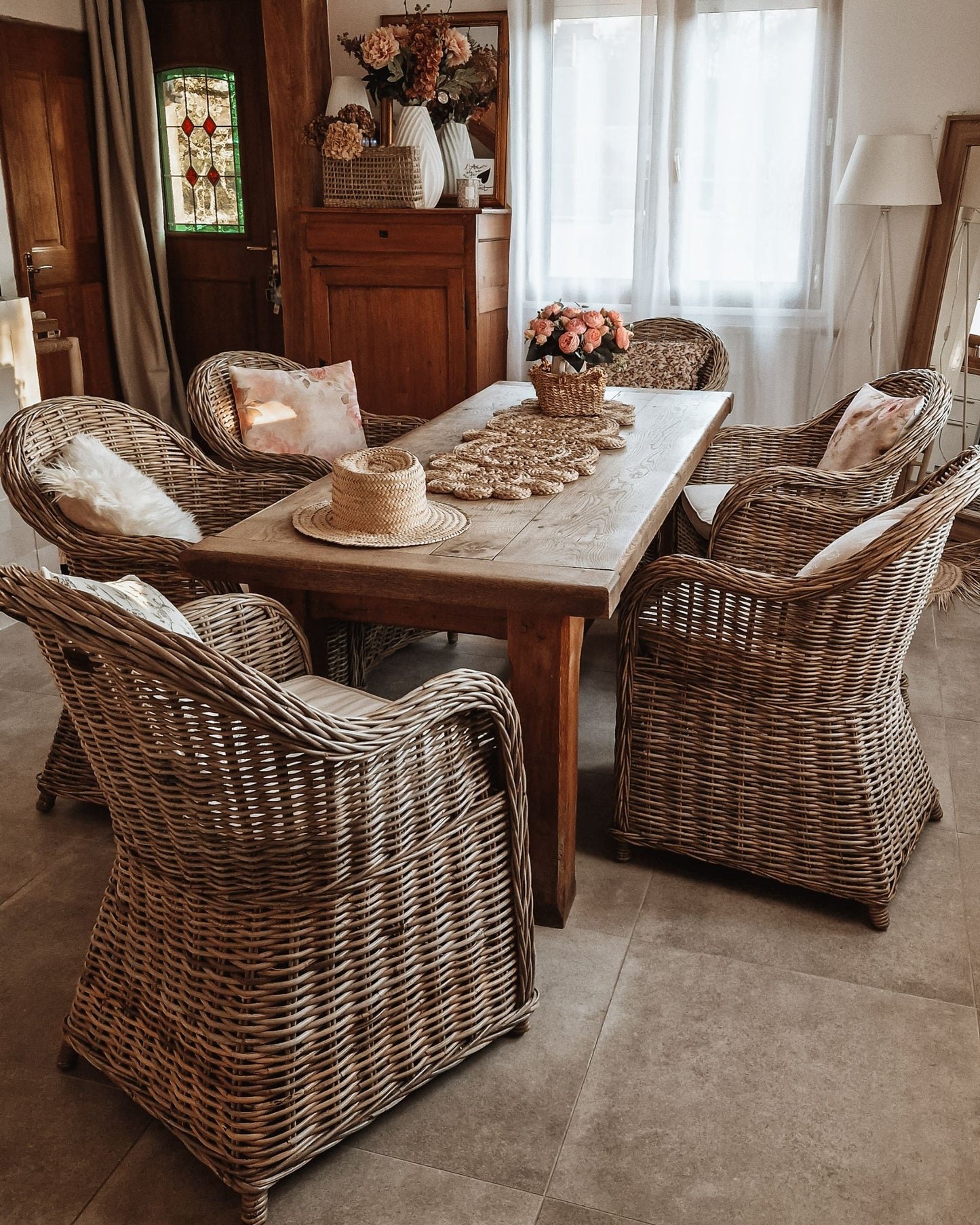 Garden Dining Set 6 Seater SUSUA/OLBIA with Cushions Concrete Light Brown
