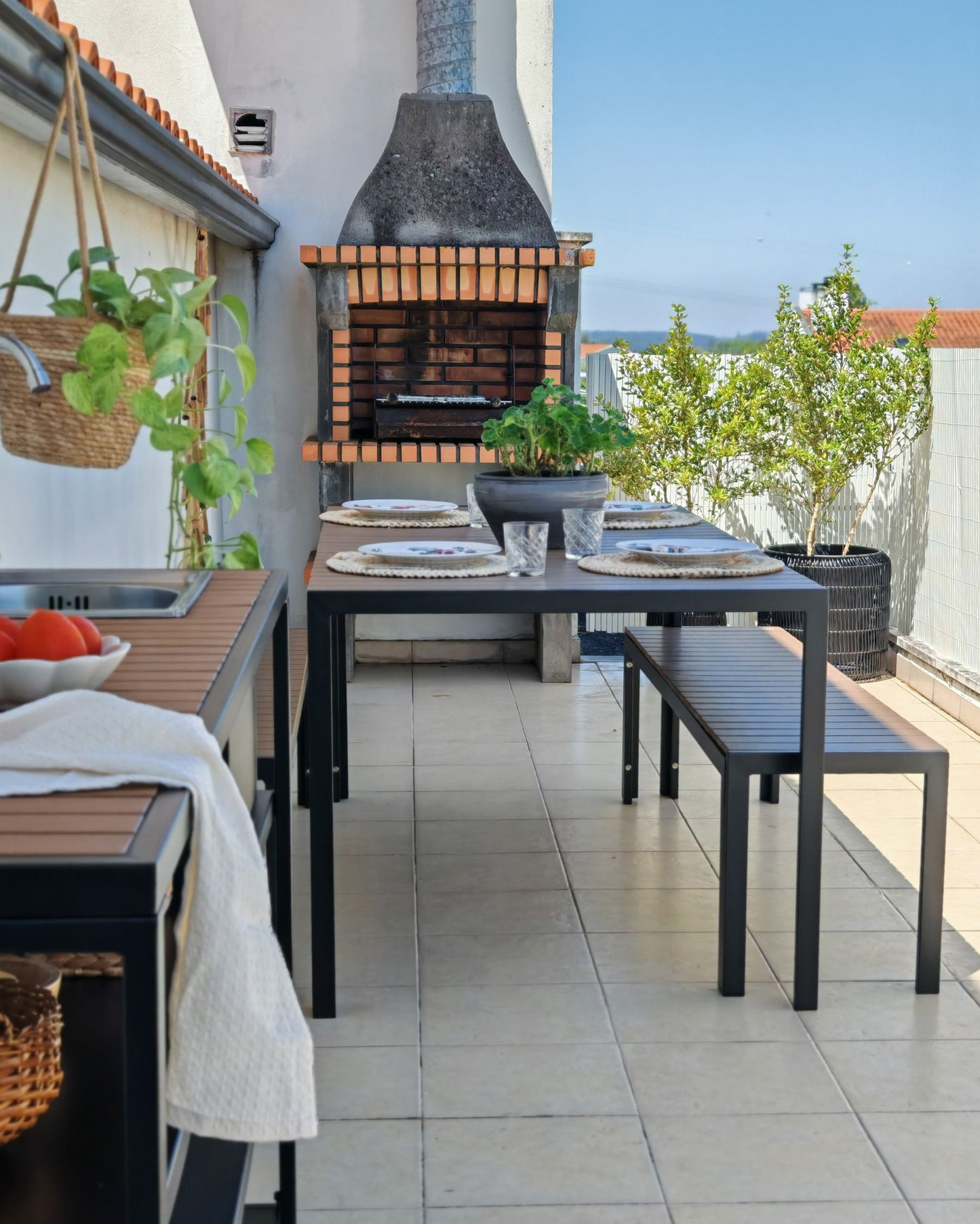 Garden Dining Set with Benches 6 Seater NARDO Brown/ Black