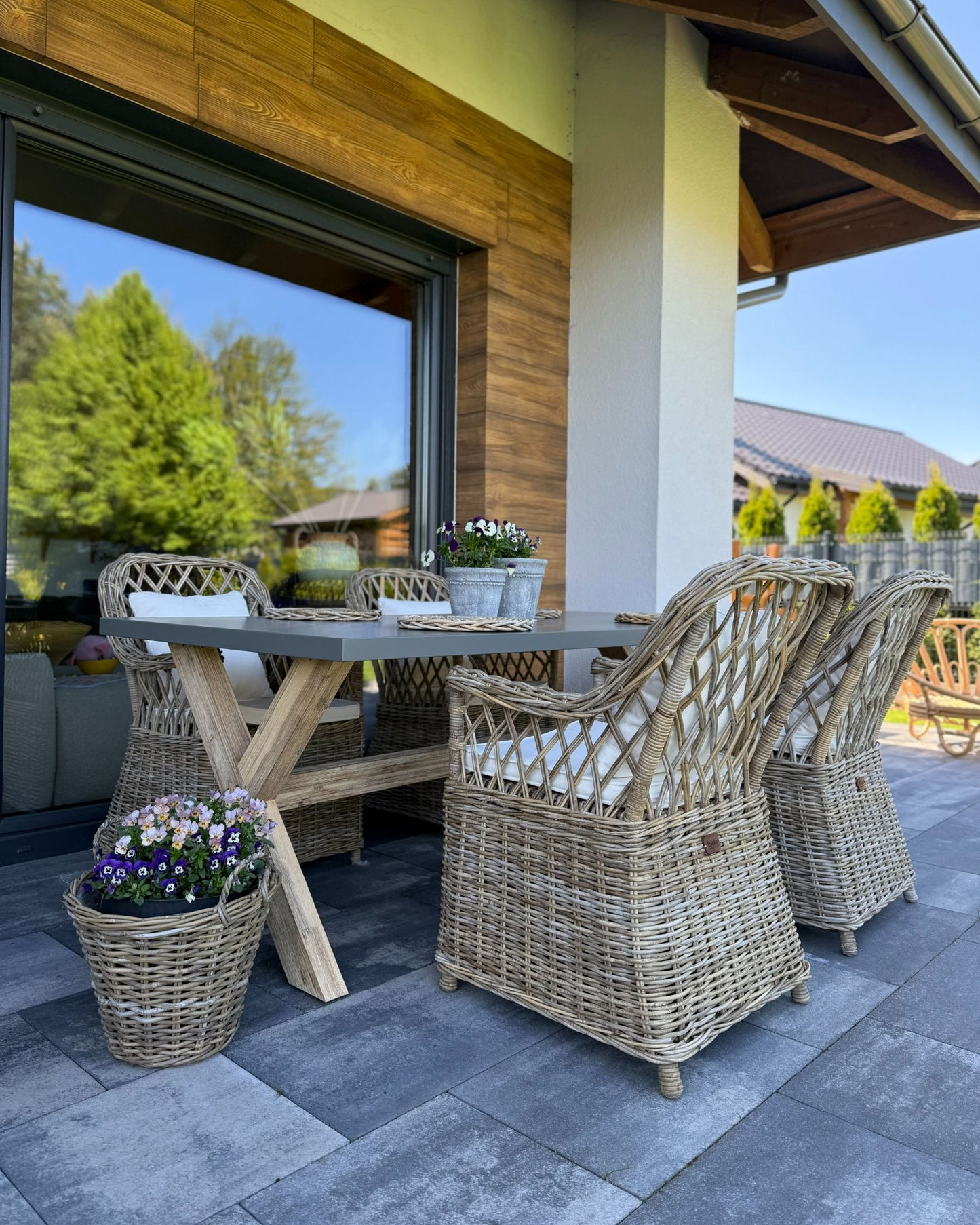 Garden Dining Set 4 Seater MAROS/OLBIA with Cushions Concrete Light Brown