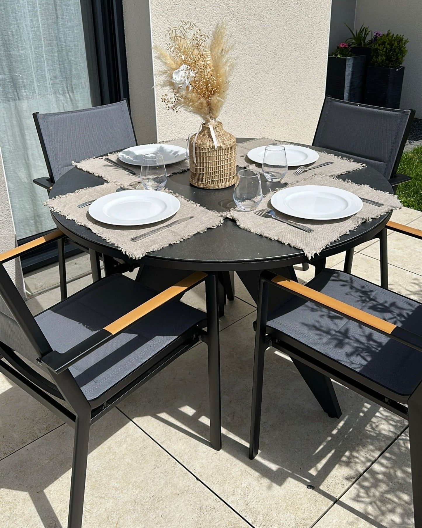 Garden Dining Set 4 Seater OLMETTO/BUSSETO Metal Black
