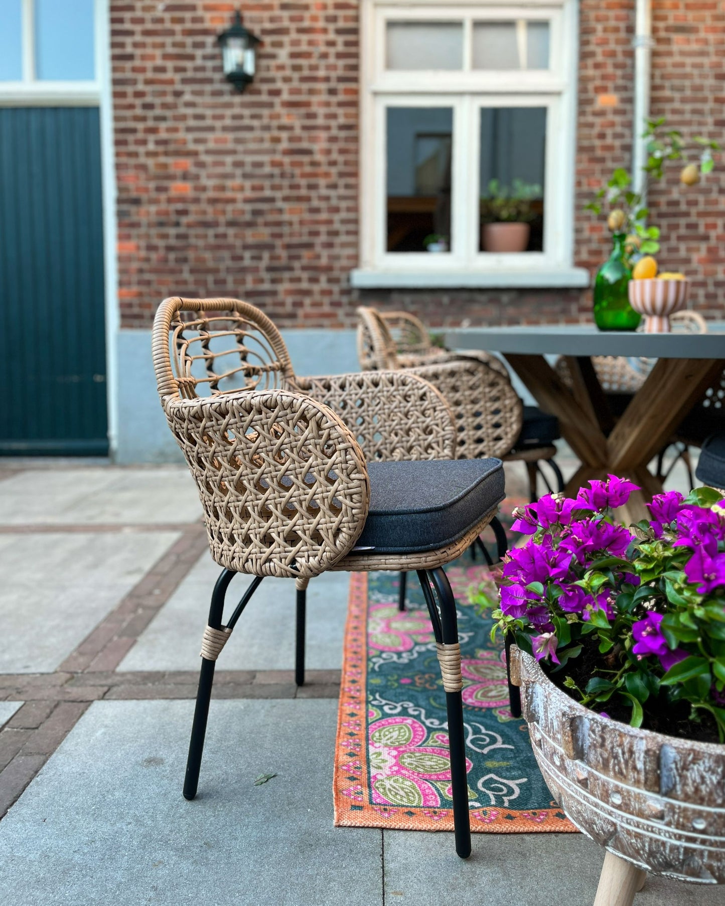 Set of 6 Garden Chairs with Cushions PRATELLO PE Rattan Natural
