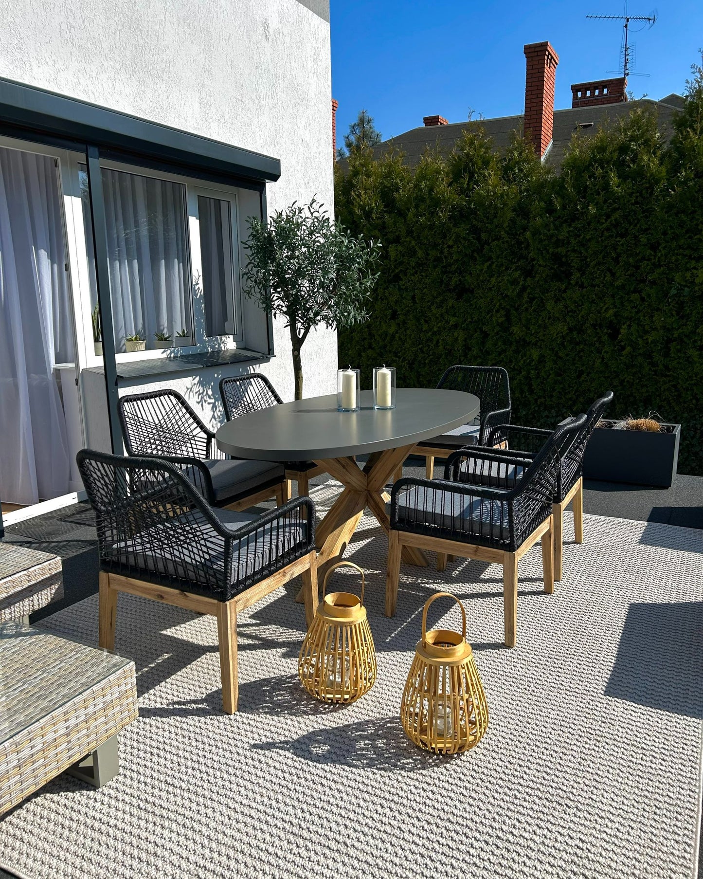 Garden Dining Set 6 Seater ORISTANO with Cushions Concrete Black