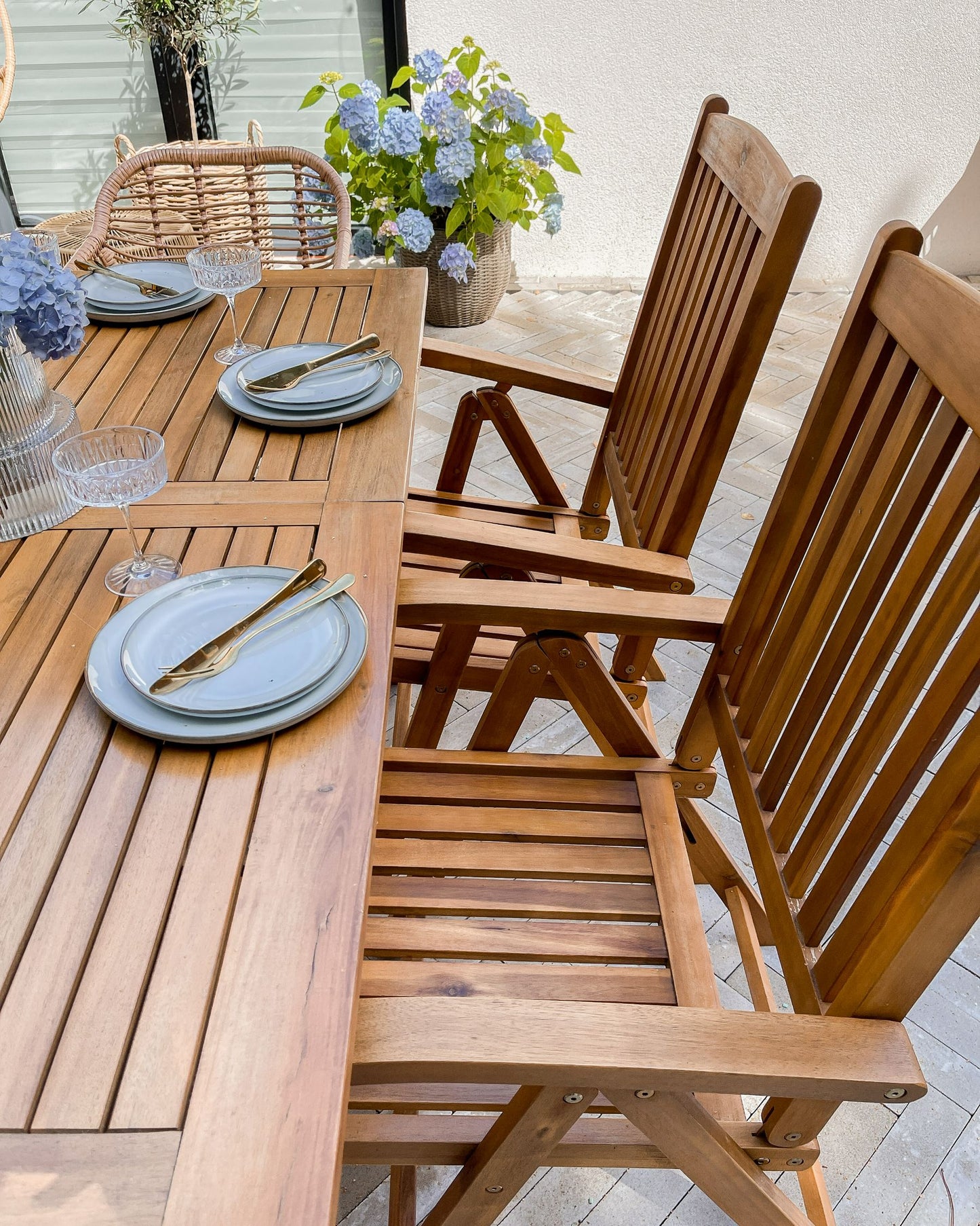 Set of 2 Garden Chairs with Cushions JAVA Acacia Wood Blue