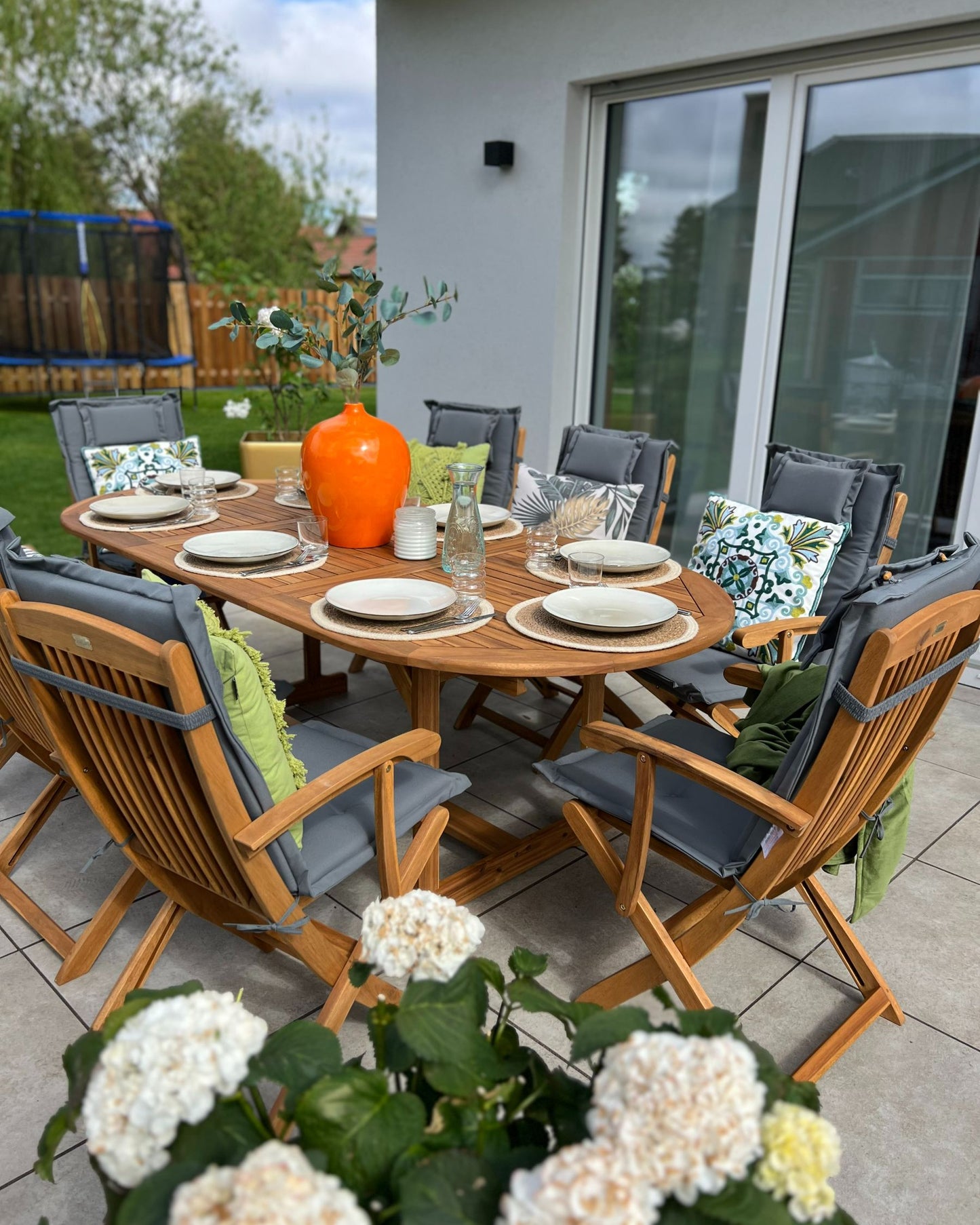 Garden Dining Set 8 Seater MAUI II with Cushions Acacia Wood Graphite Grey