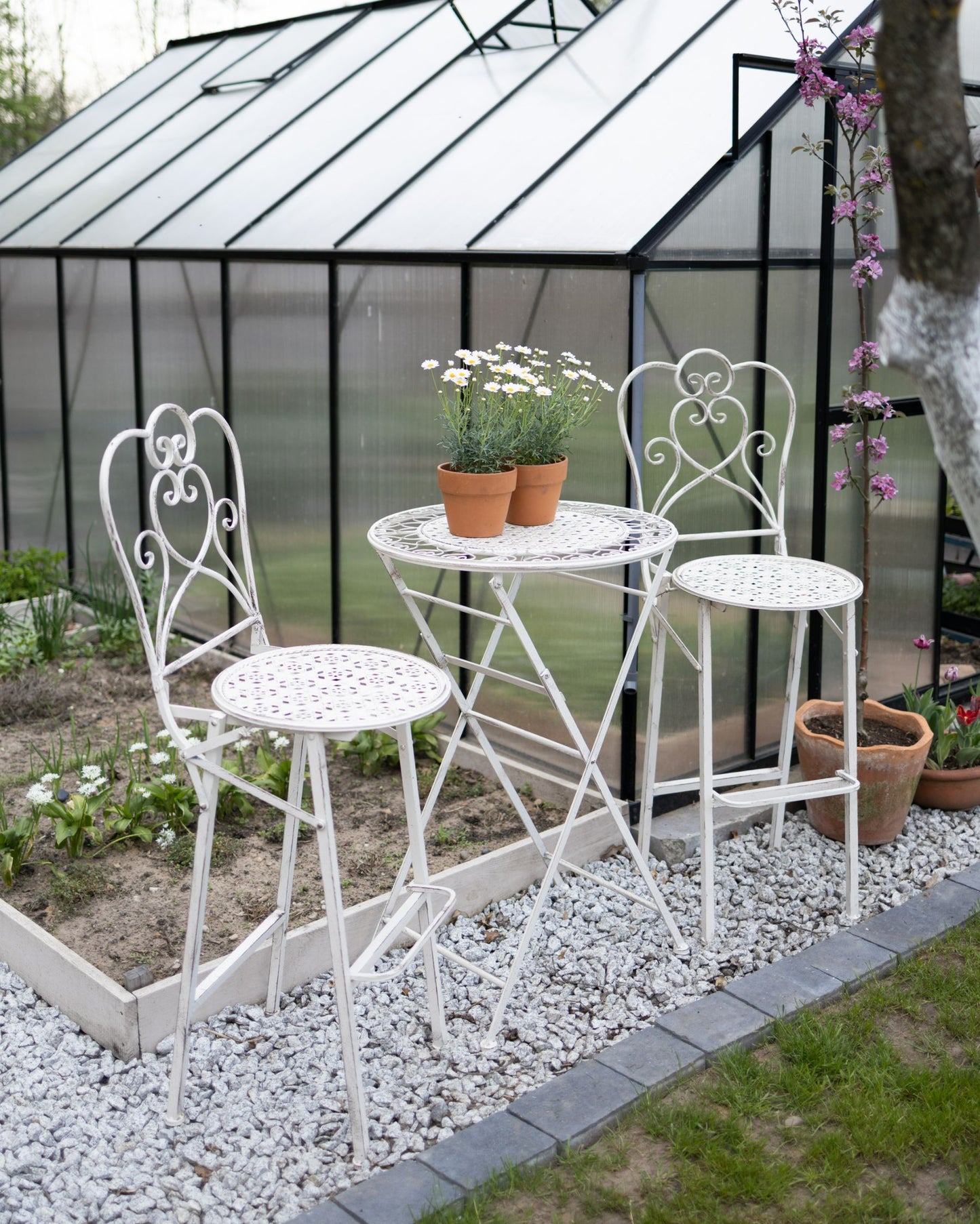 Set of 2 Garden Bar Chairs TRIESTE Folding Metal Light Beige