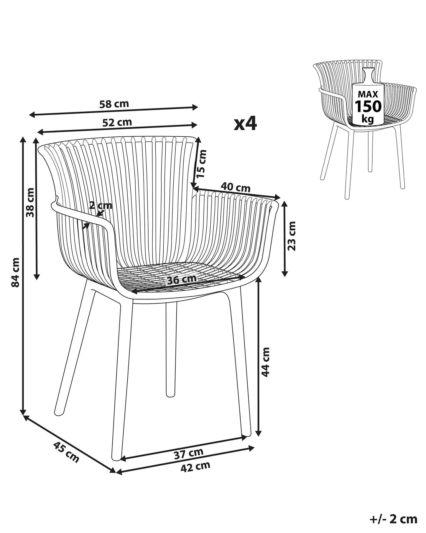 set of 4 garden chairs pesaro pink