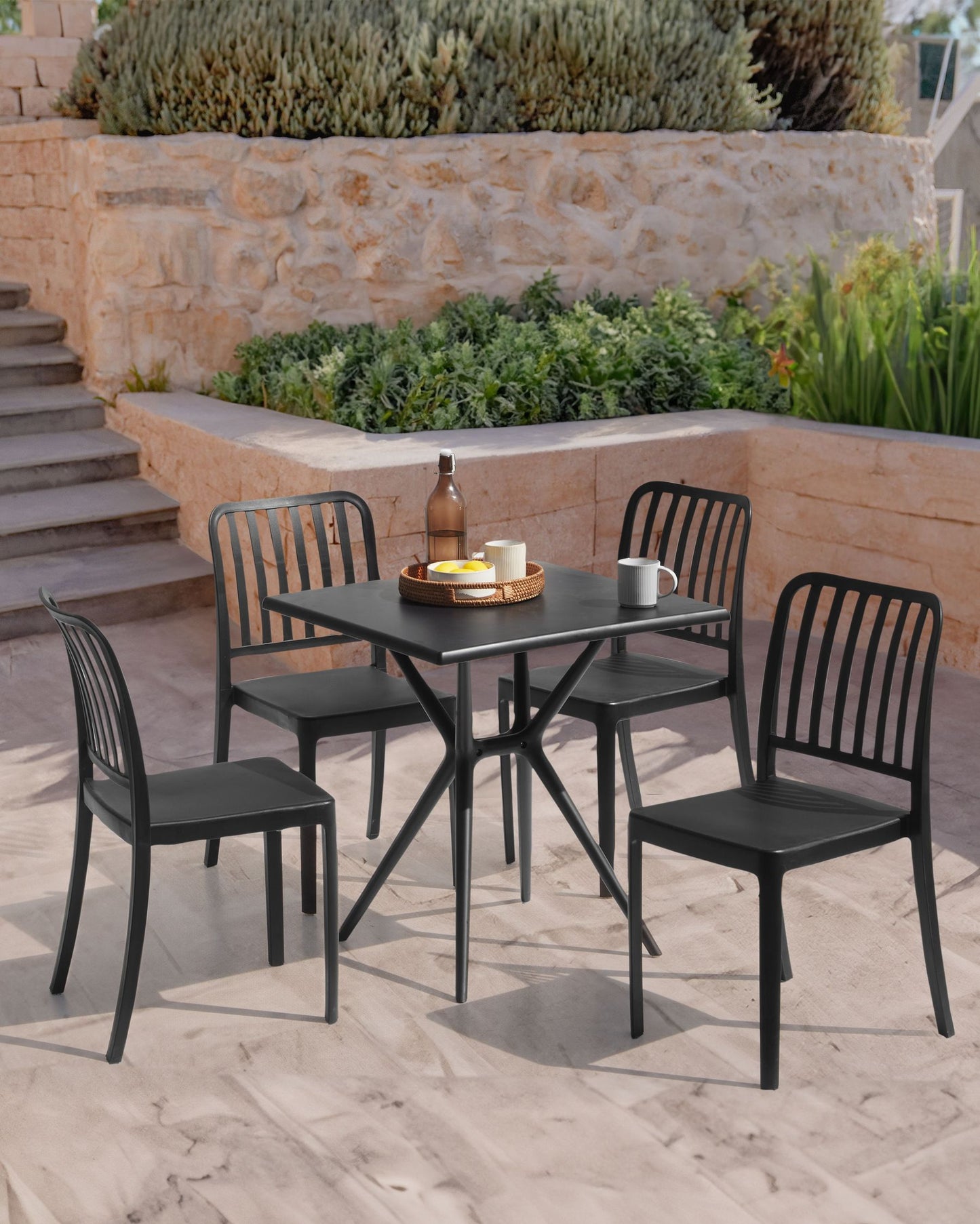 Set of 4 Garden Chairs SERSALE Synthetic Material Black