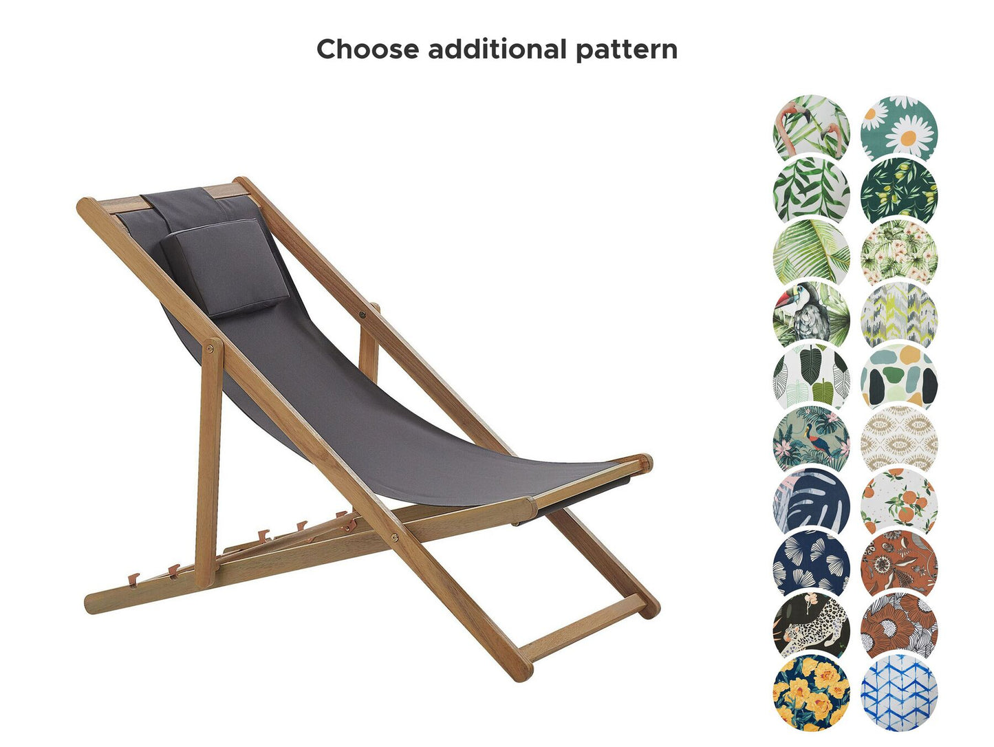 Folding Deck Chair AVELLINO with Replacement Fabrics Acacia Wood Dark Brown